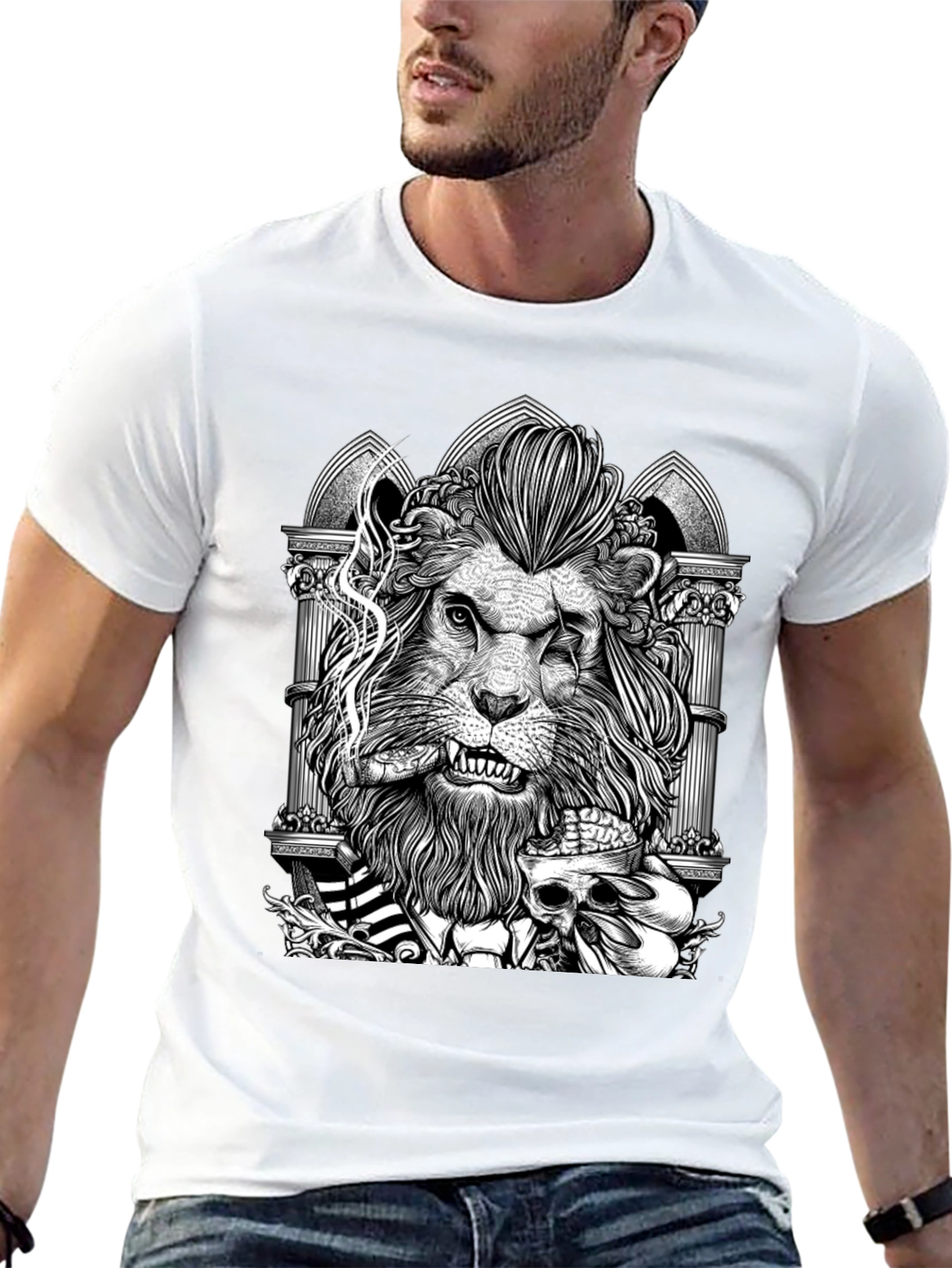 Lion with Skull Graphic Tee - Black