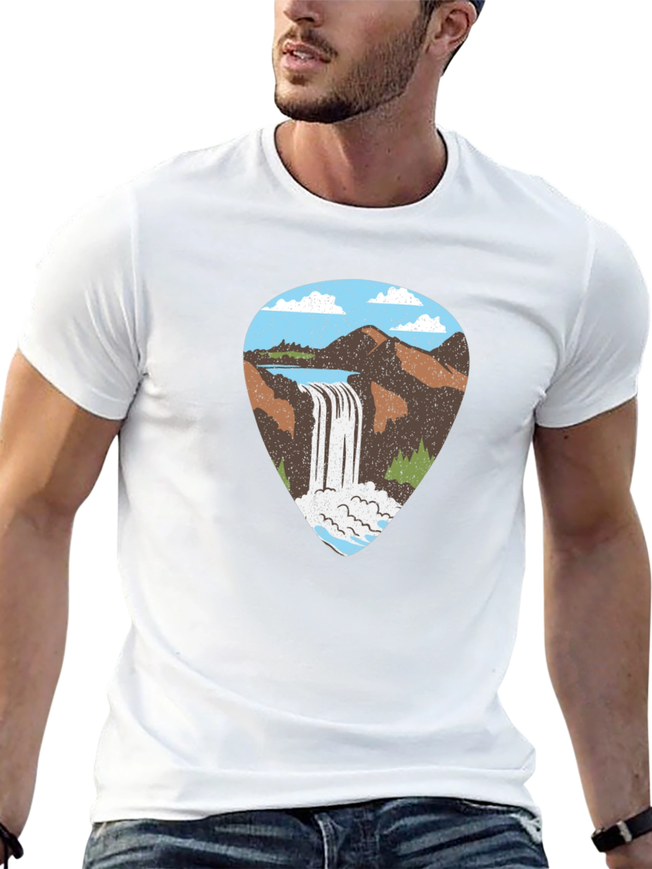 Waterfall Graphic Tee - Black Cotton T-Shirt