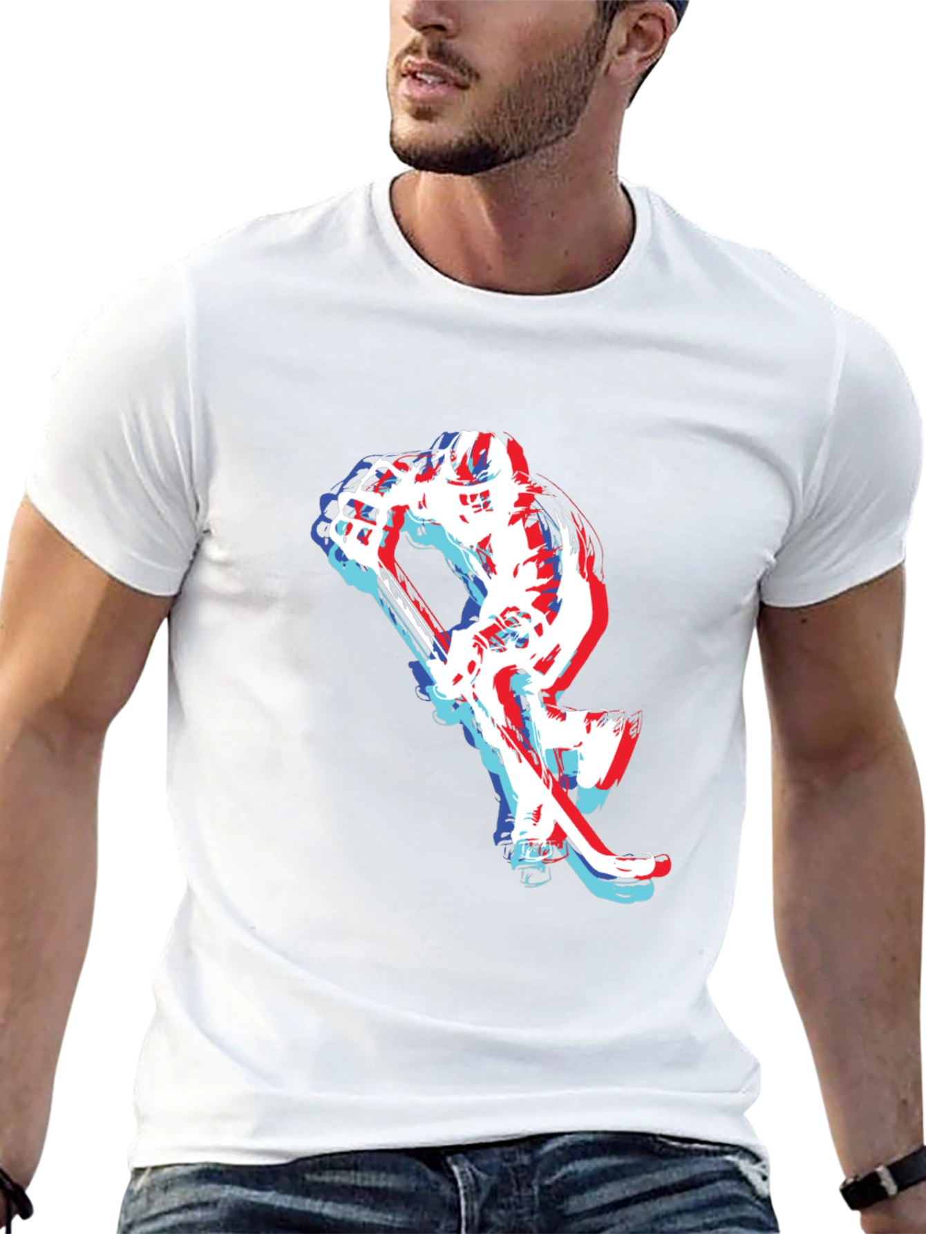 Hockey Player Graphic Tee - Black Cotton Blend