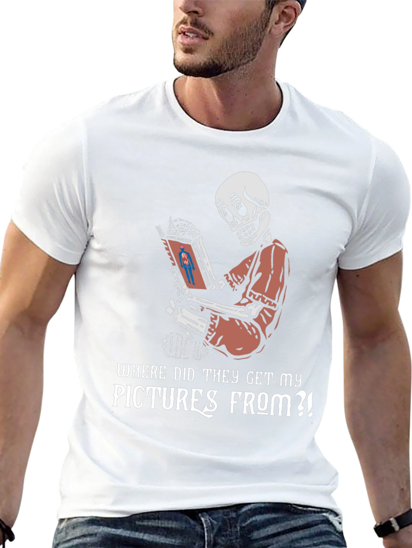 Skeleton Reading T-Shirt - Funny Halloween Graphic Tee