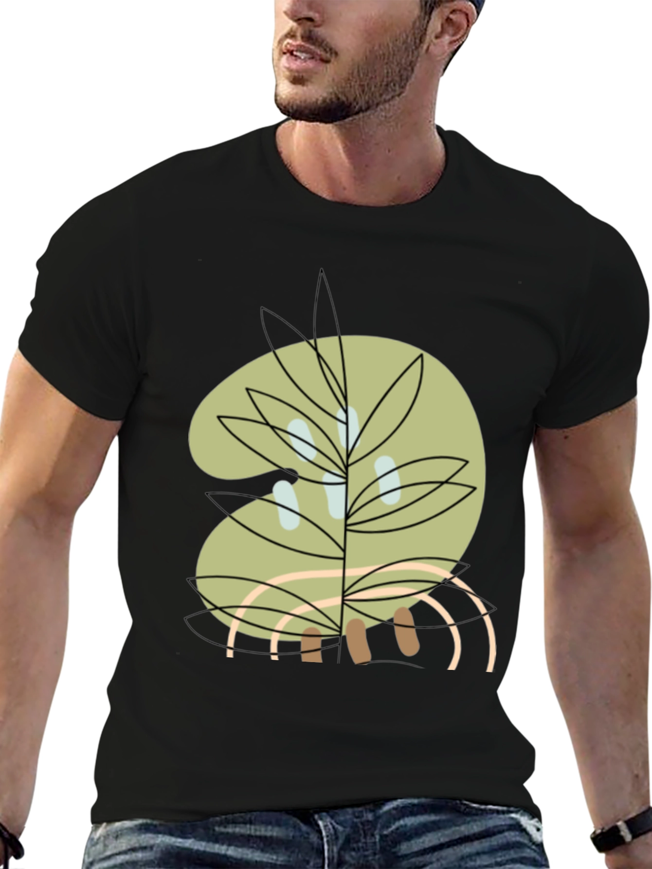 Abstract Botanical Graphic Tee - Black