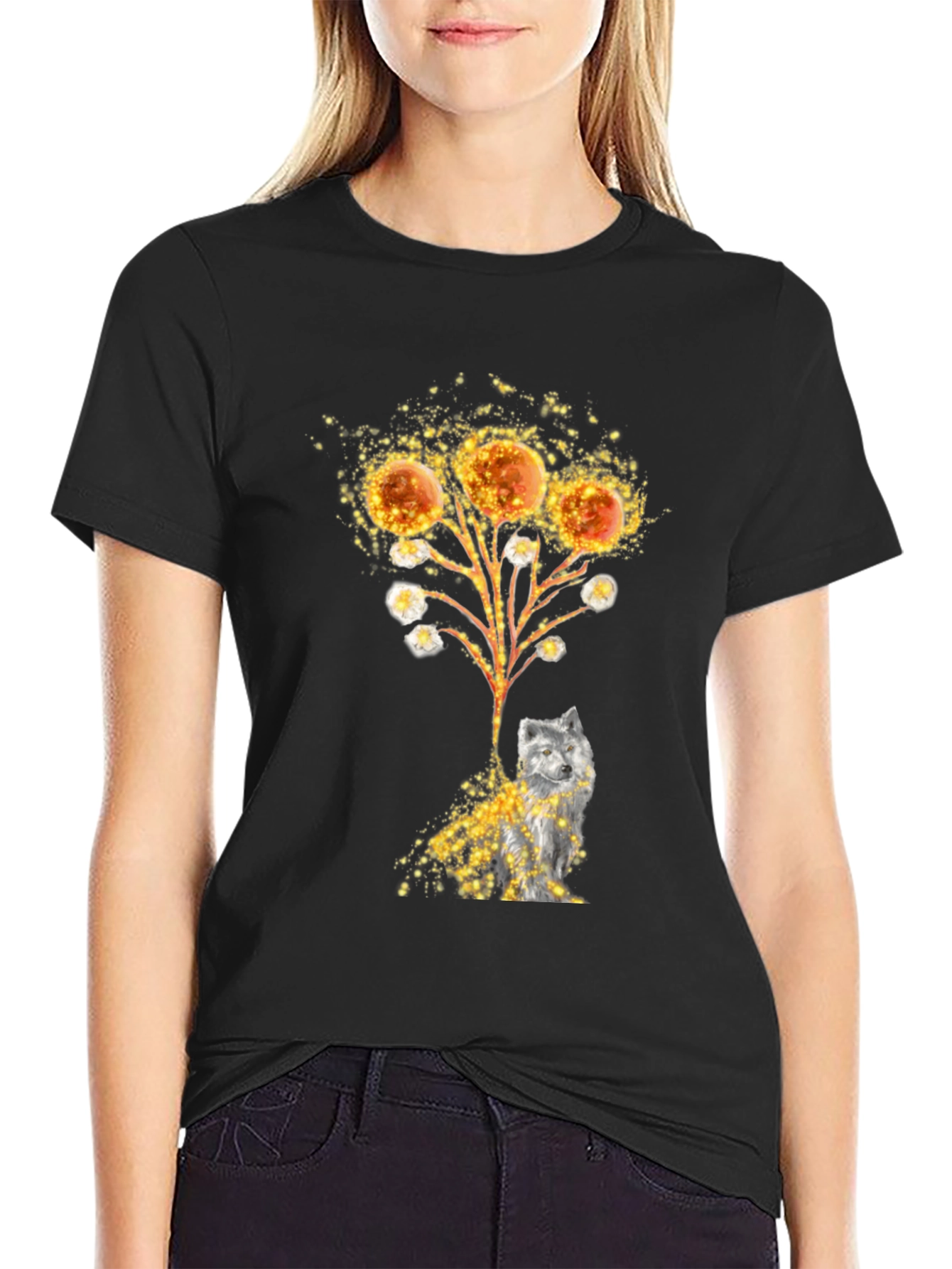 Artistic Wolf Graphic Tee - Black