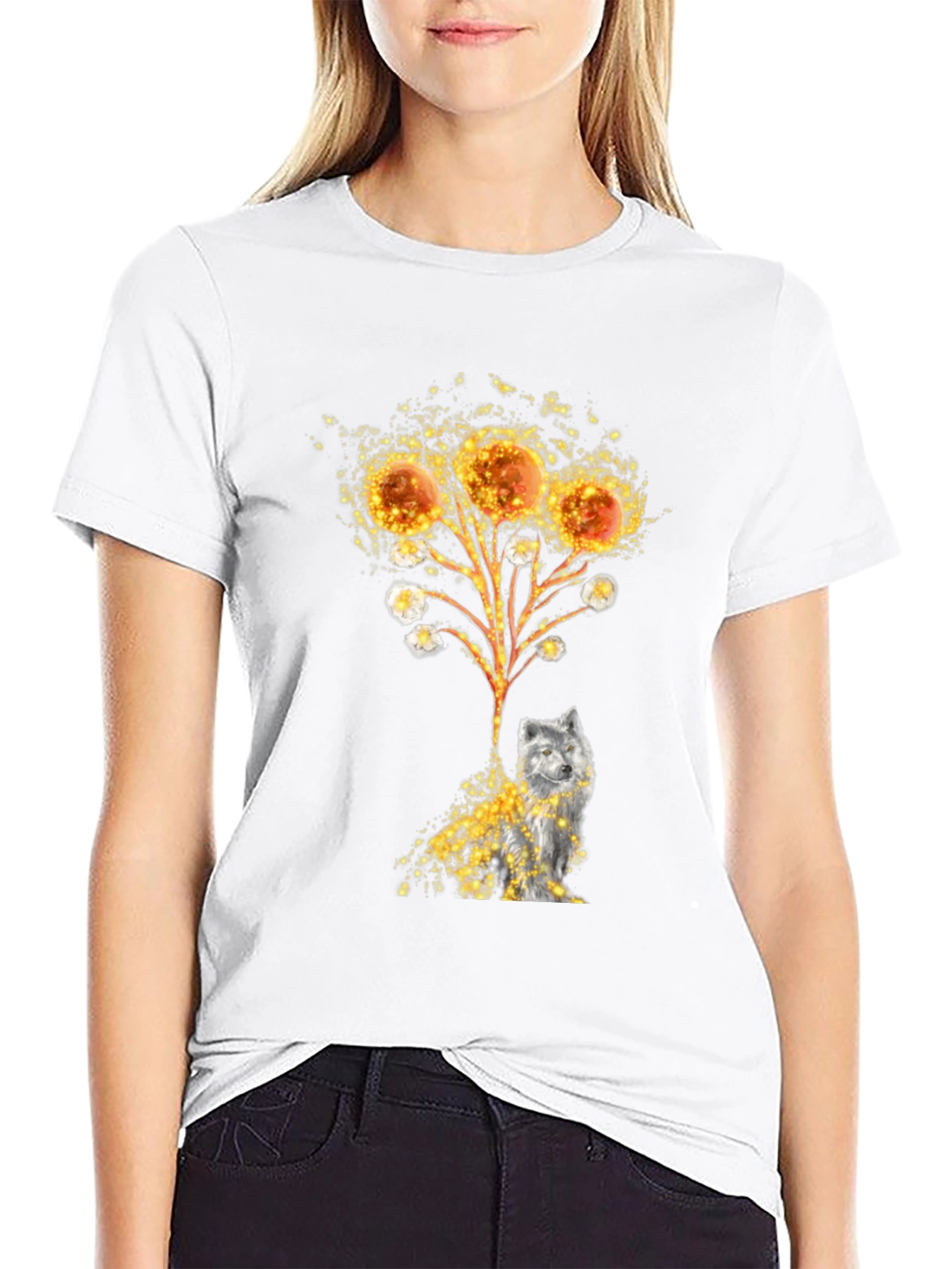 Artistic Wolf Graphic Tee - Black