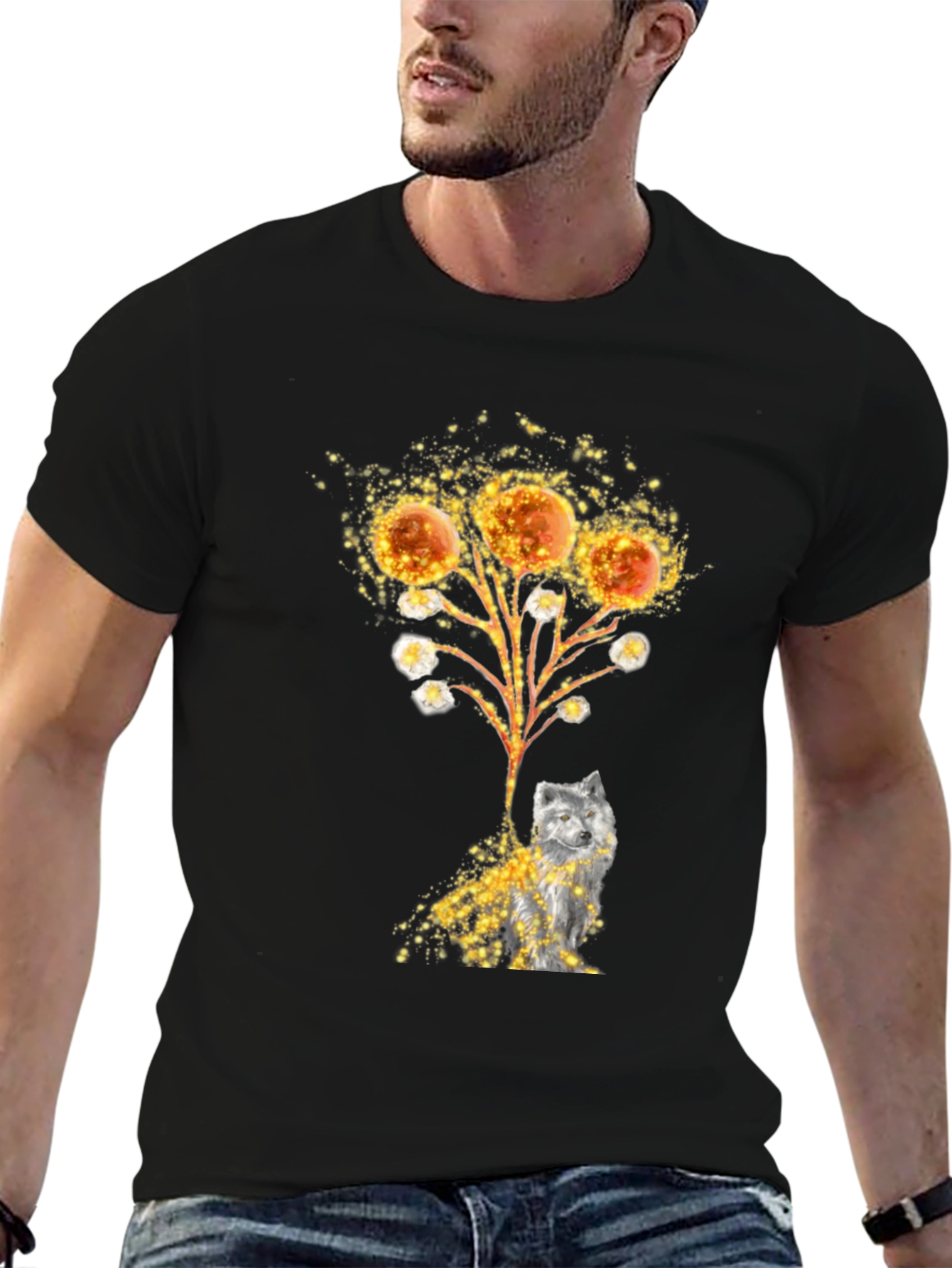 Artistic Wolf Graphic Tee - Black