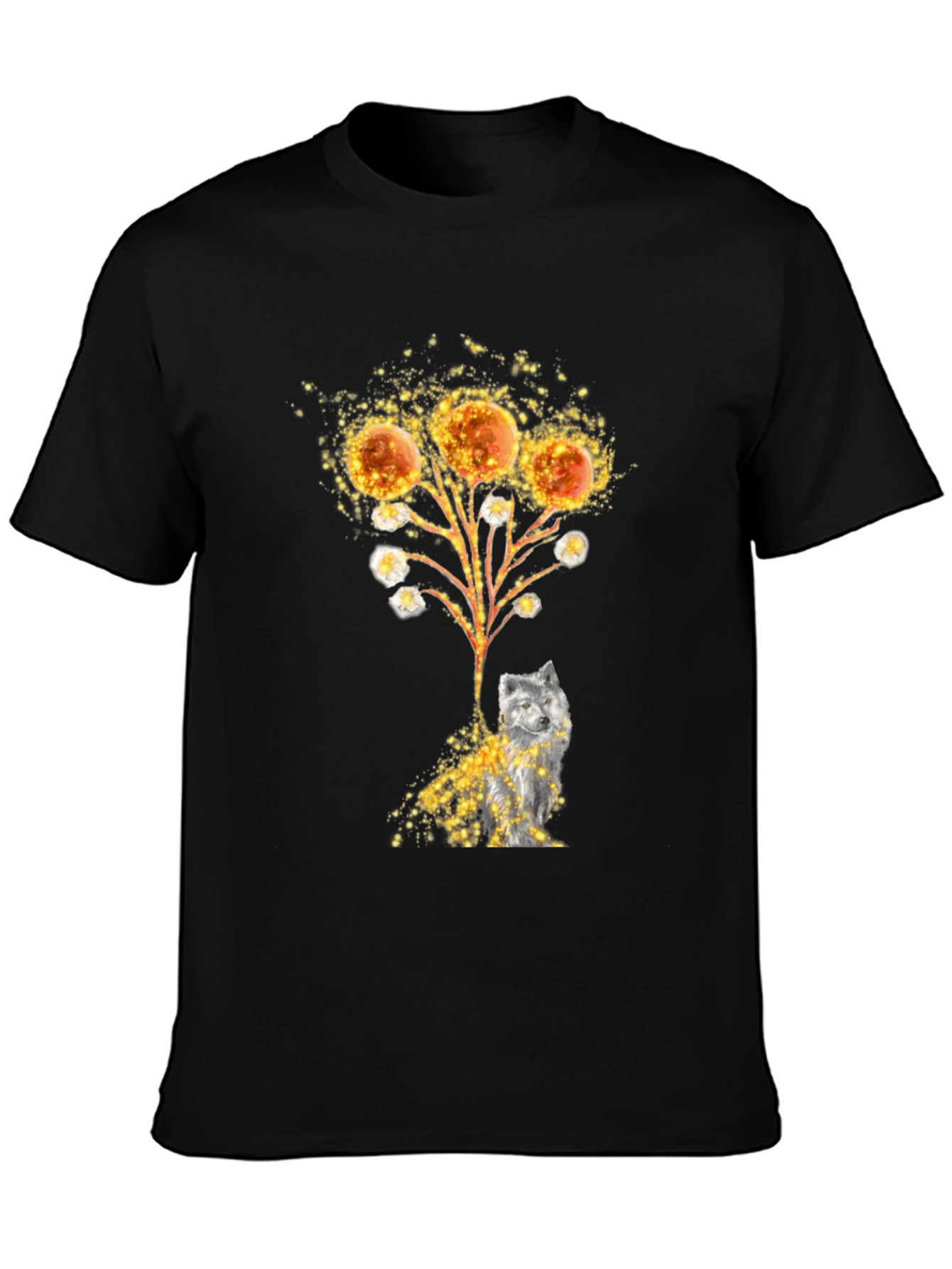 Artistic Wolf Graphic Tee - Black