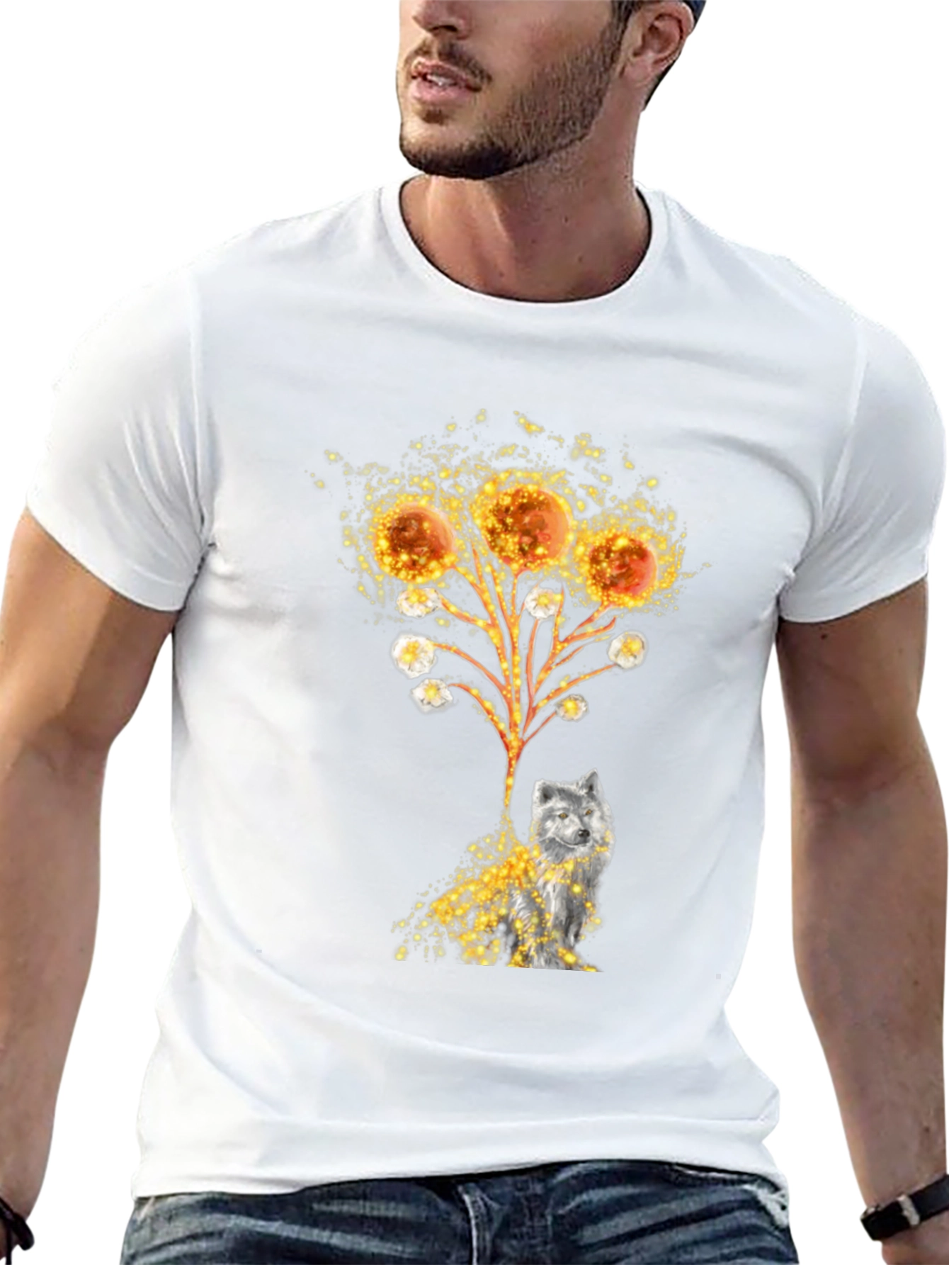 Artistic Wolf Graphic Tee - Black