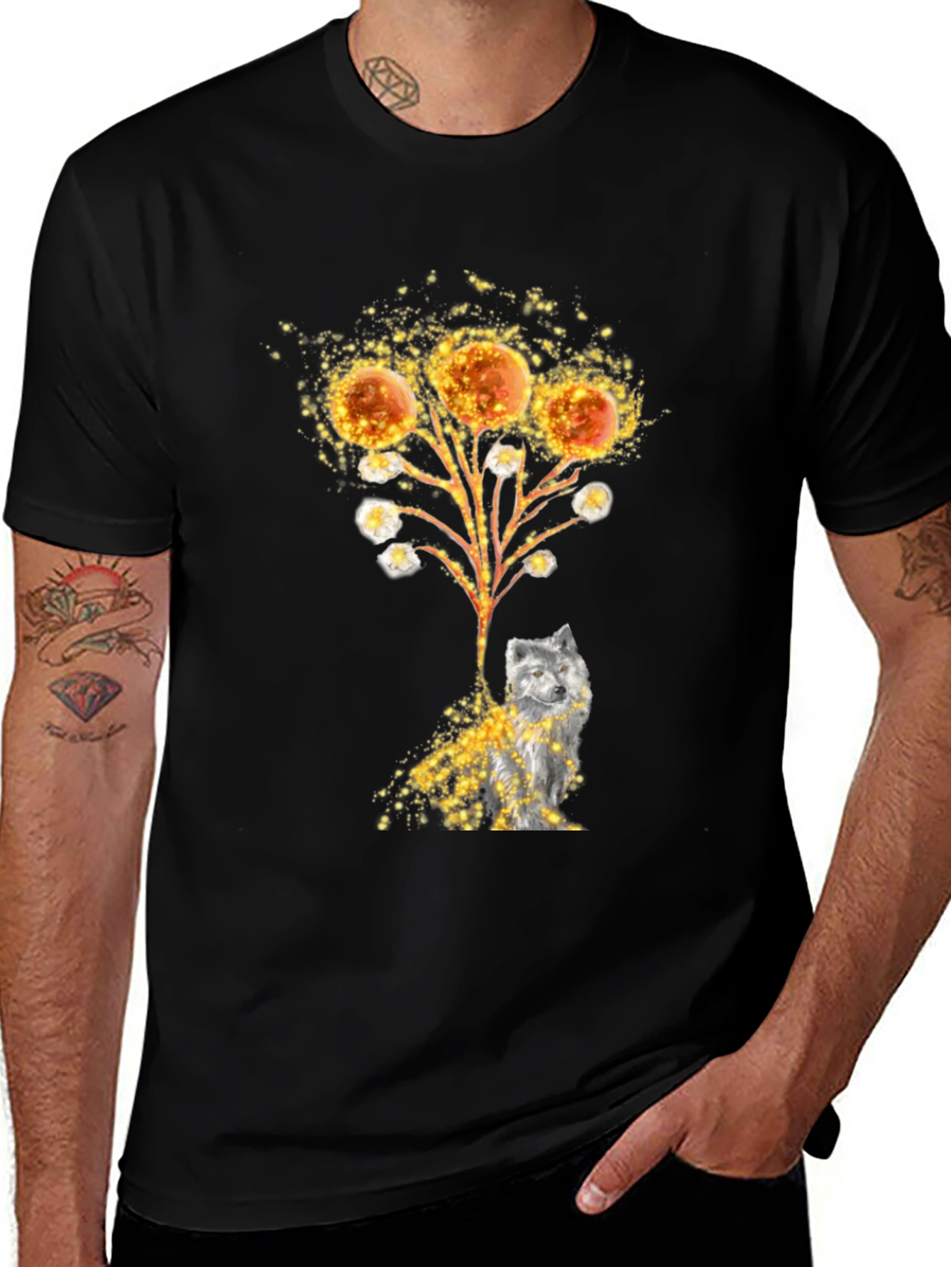 Artistic Wolf Graphic Tee - Black