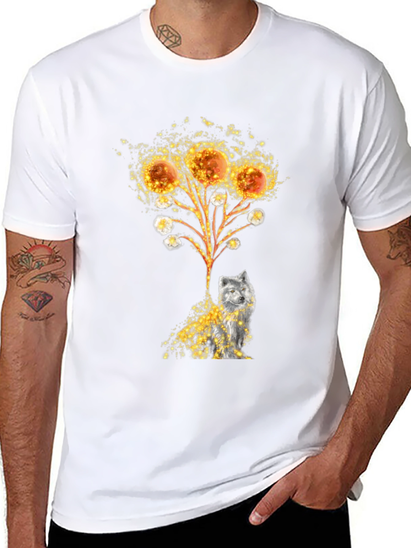 Artistic Wolf Graphic Tee - Black