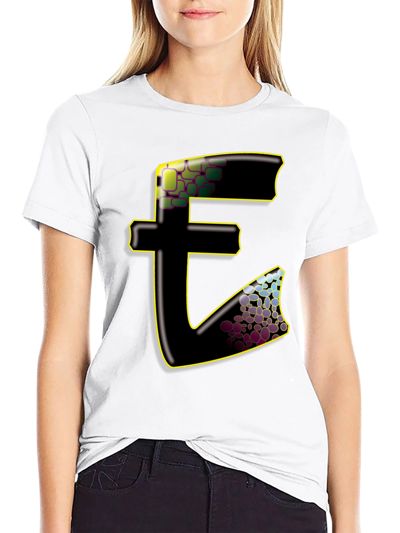 Abstract E Graphic Black T-Shirt