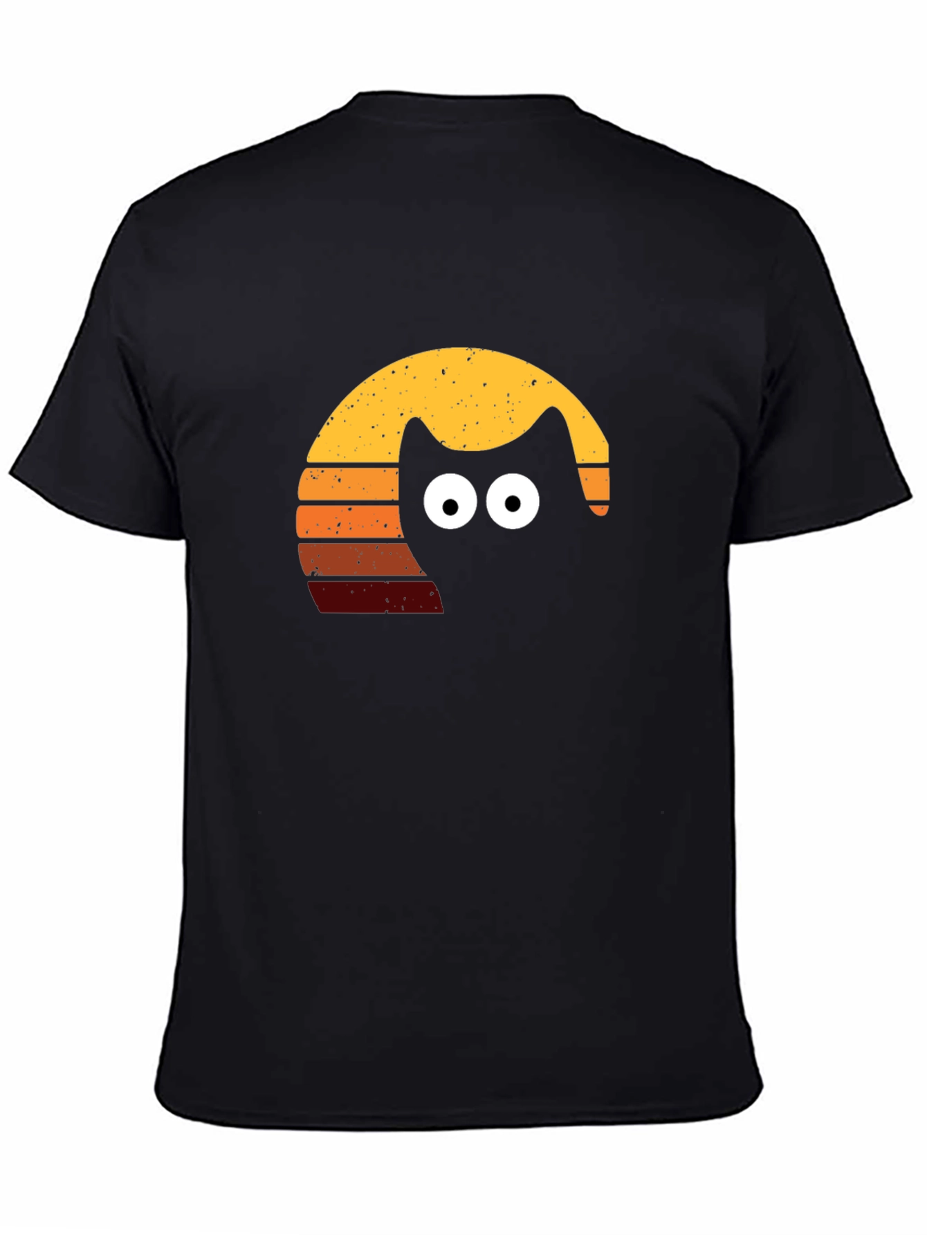 Retro Cat Sunset T-Shirt - Black Tee