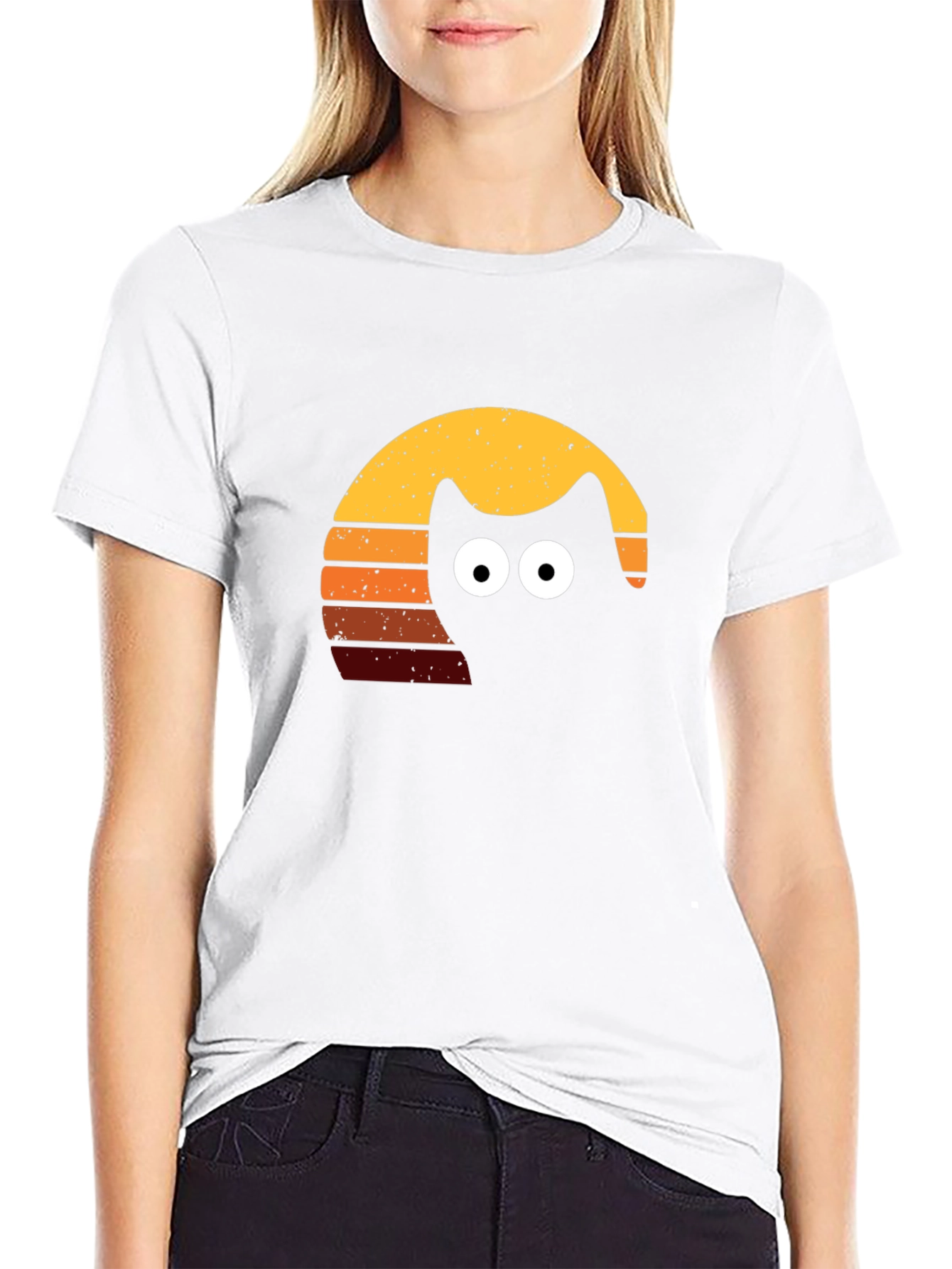 Retro Cat Sunset T-Shirt - Black Tee
