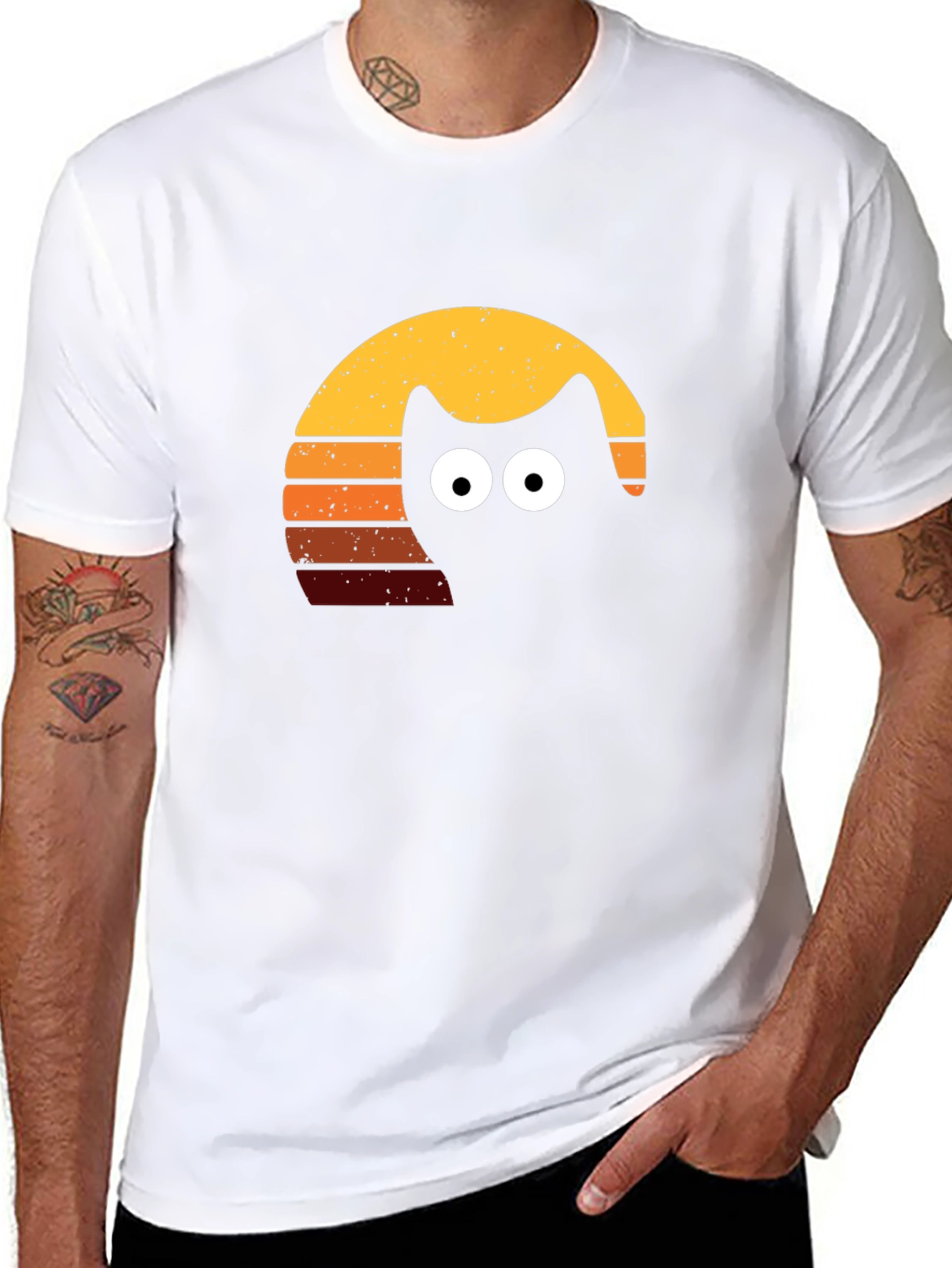Retro Cat Sunset T-Shirt - Black Tee
