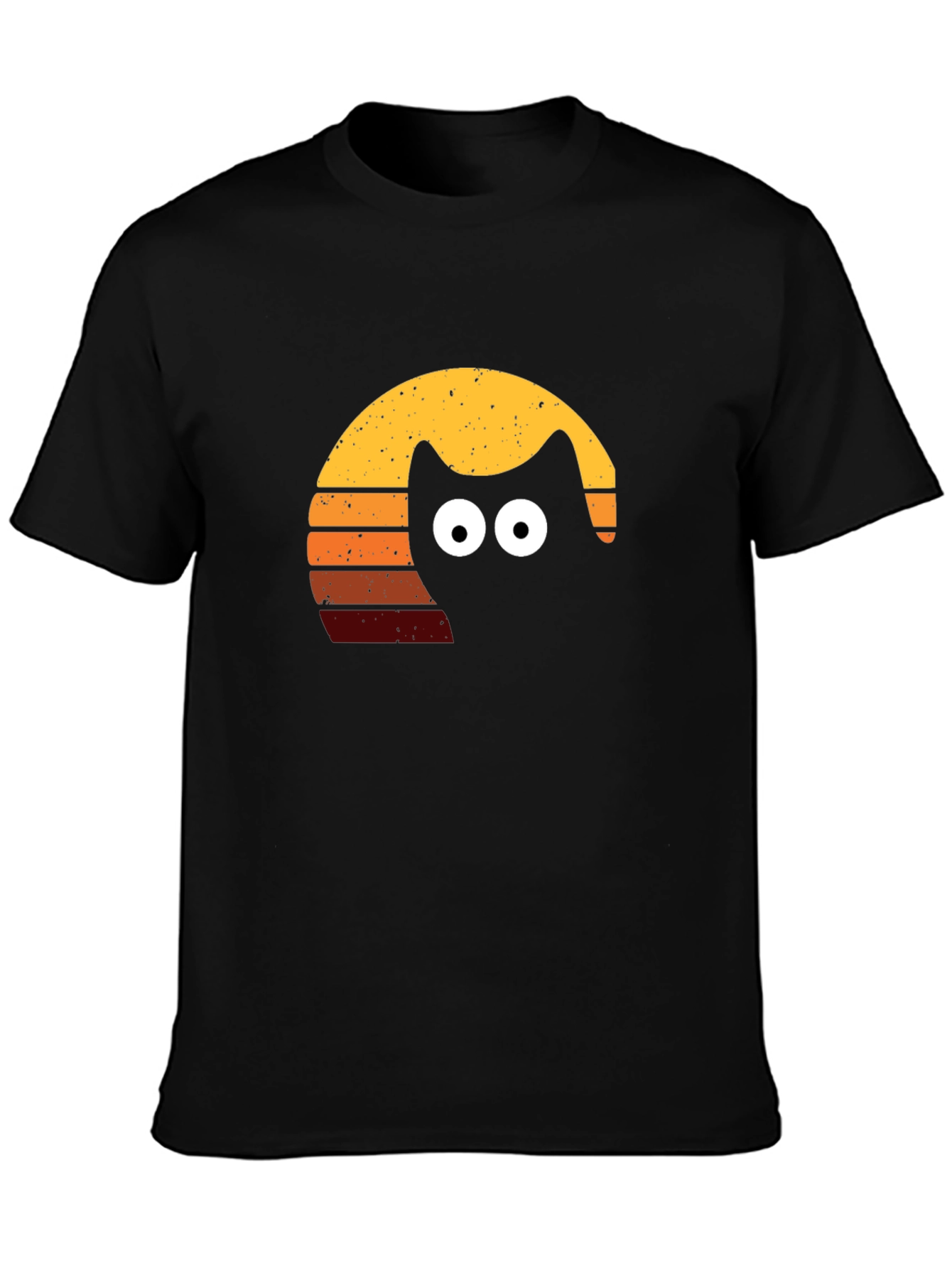 Retro Cat Sunset T-Shirt - Black Tee