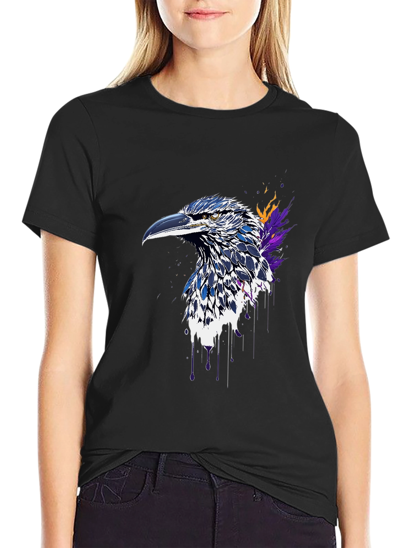 Raven Art Graphic T-Shirt - Black