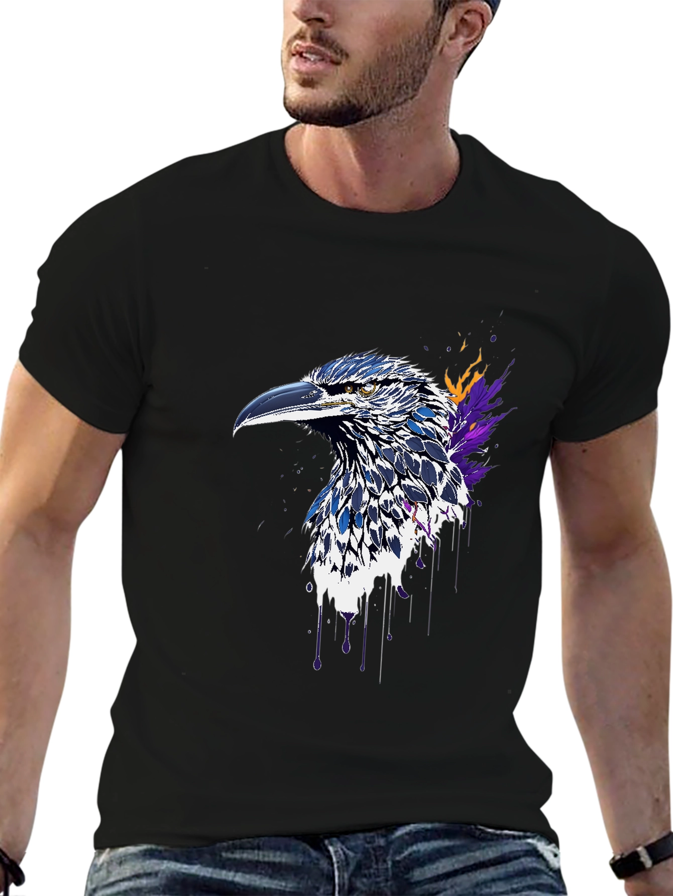 Raven Art Graphic T-Shirt - Black