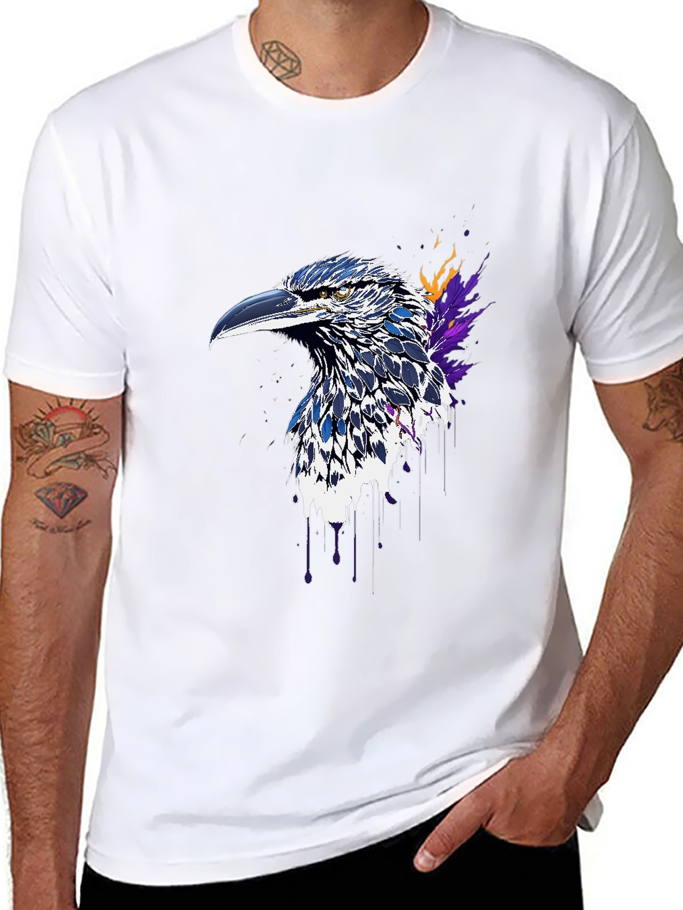 Raven Art Graphic T-Shirt - Black