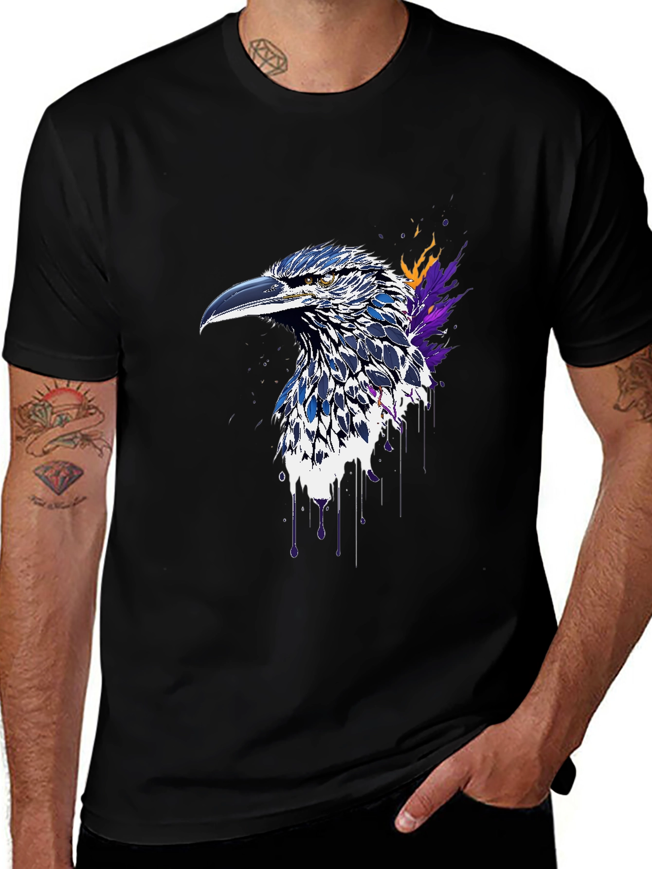 Raven Art Graphic T-Shirt - Black