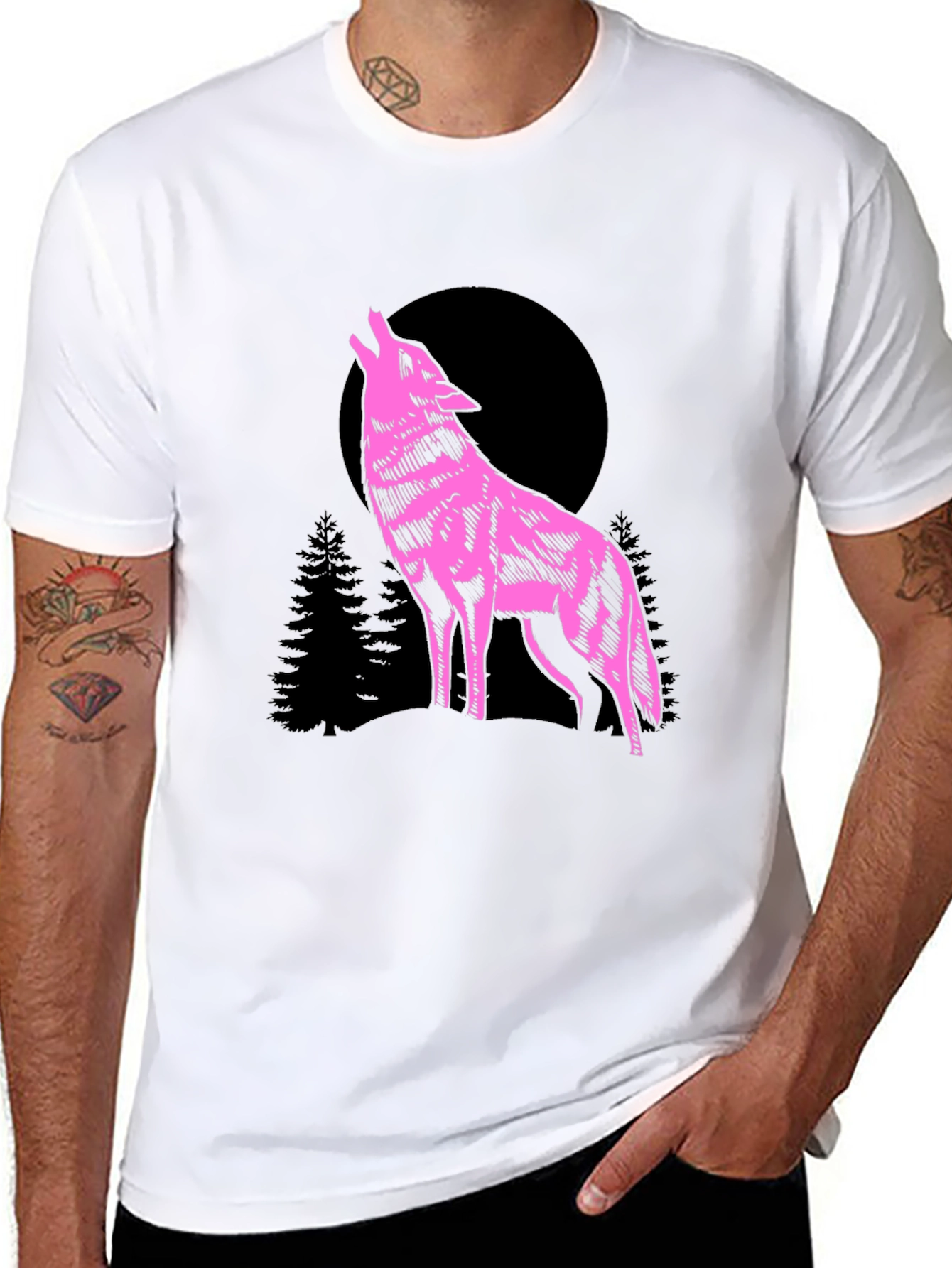 Wolf Moon Graphic T-Shirt - Pink on Black