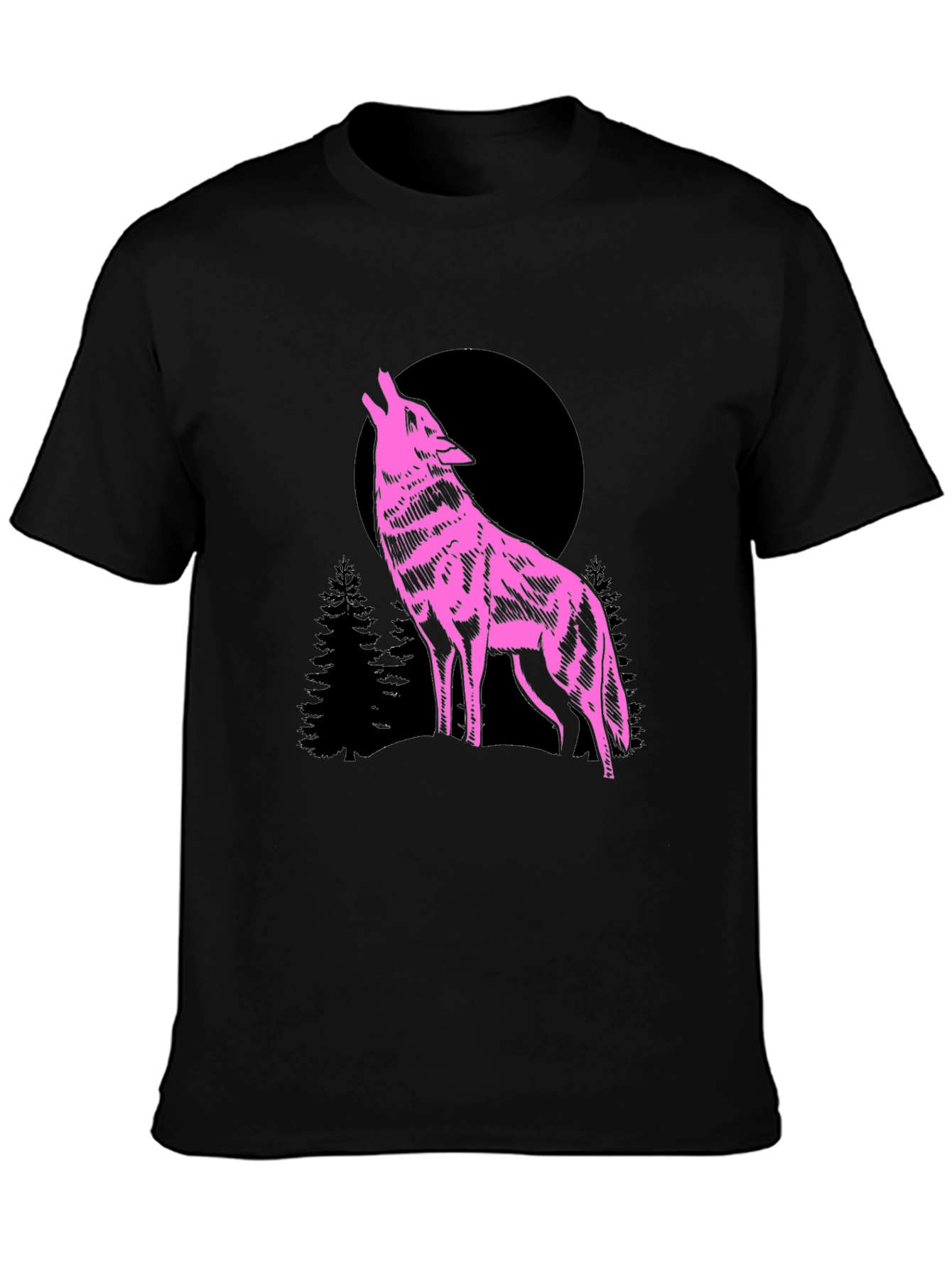 Wolf Moon Graphic T-Shirt - Pink on Black