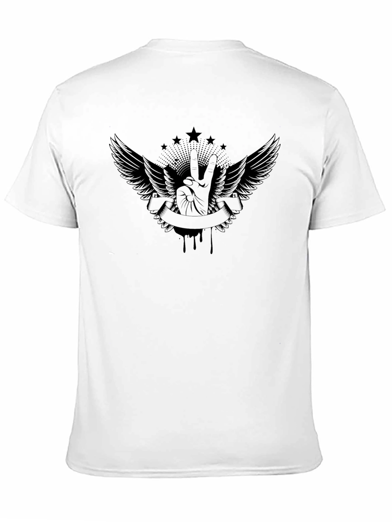 Black Graphic Tee - Peace and Wings Design