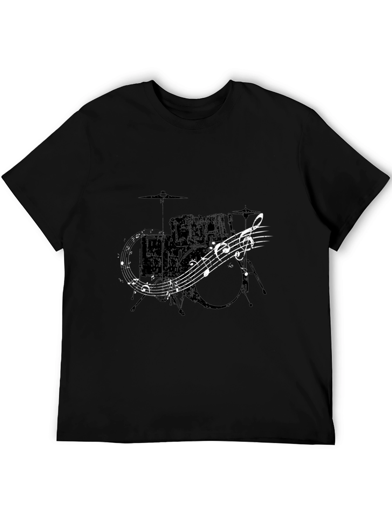 Drum Set & Music Notes Graphic T-Shirt