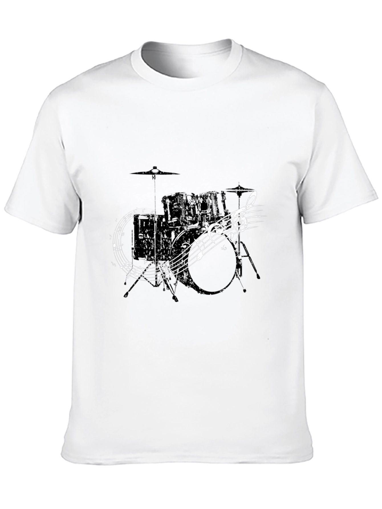 Drum Set & Music Notes Graphic T-Shirt