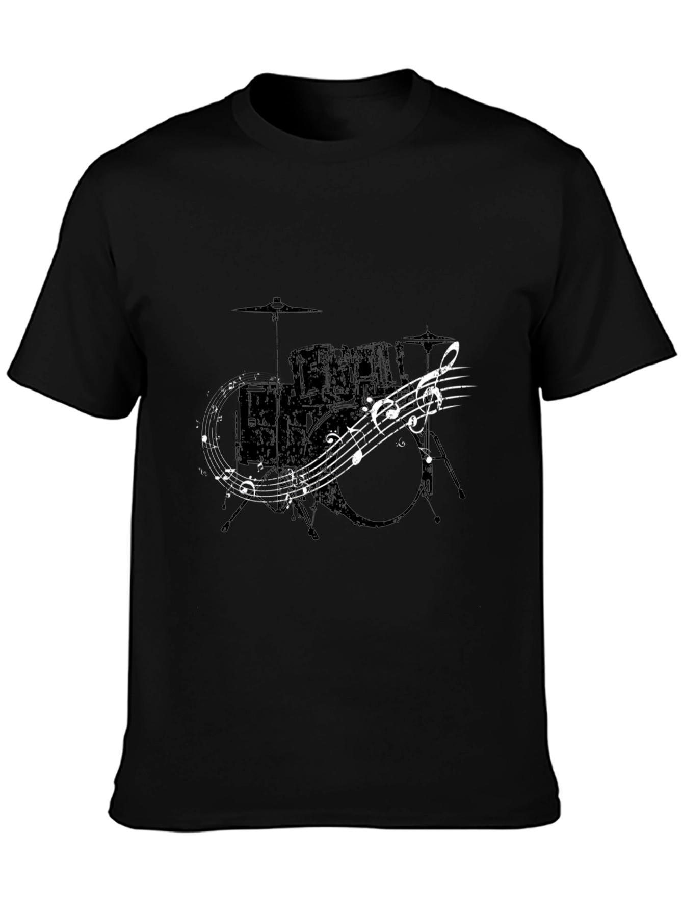 Drum Set & Music Notes Graphic T-Shirt