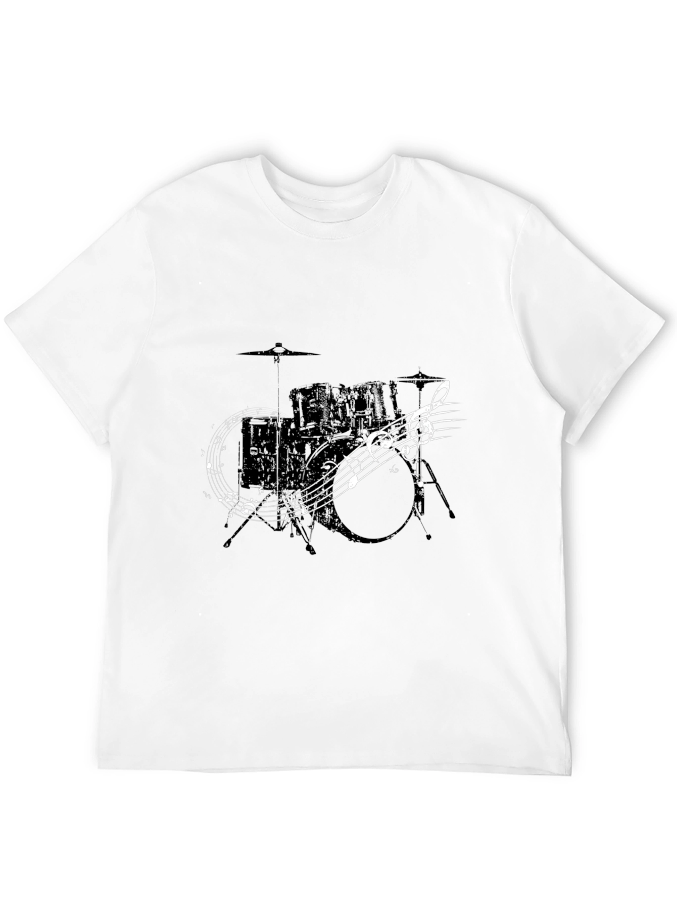 Drum Set & Music Notes Graphic T-Shirt