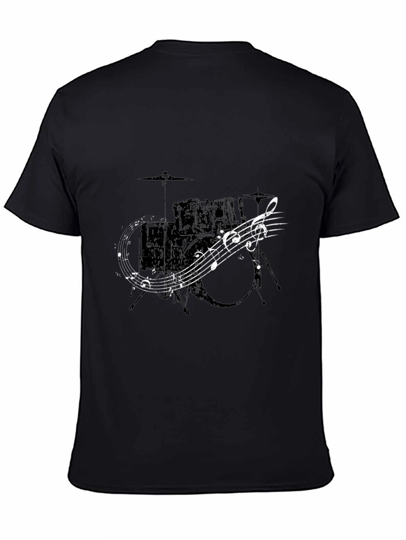 Drum Set & Music Notes Graphic T-Shirt