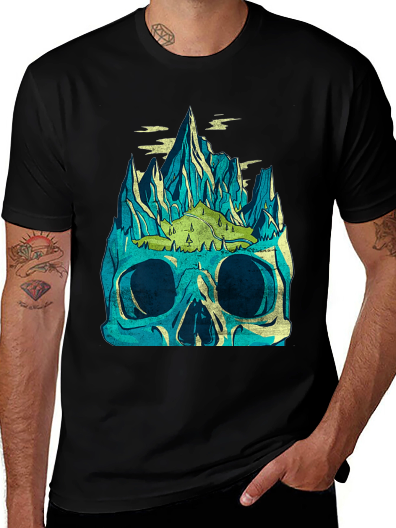 Skull Mountain Graphic Tee - Mens Black T-Shirt