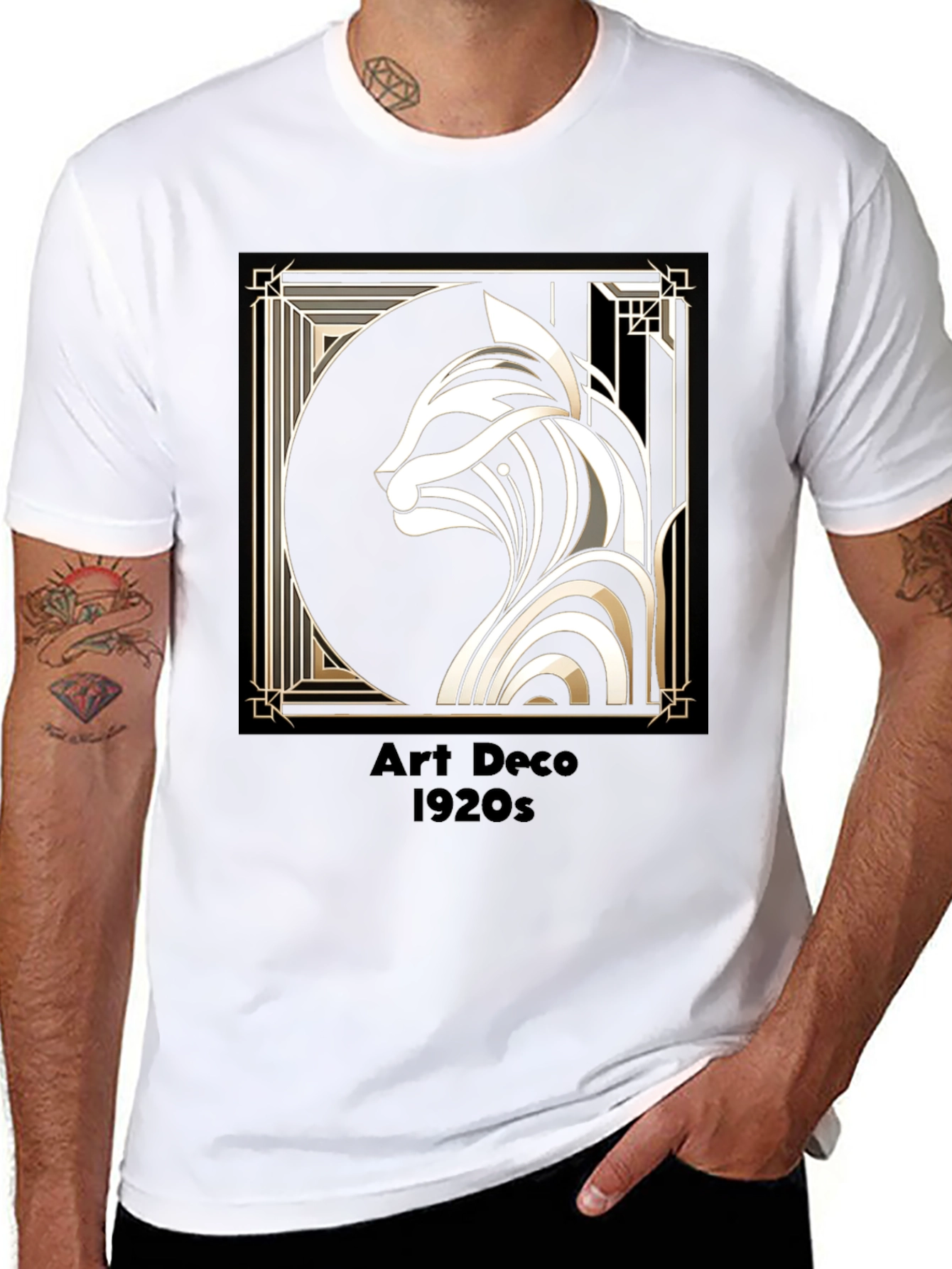Art Deco Cat Graphic Tee - 1920s Style