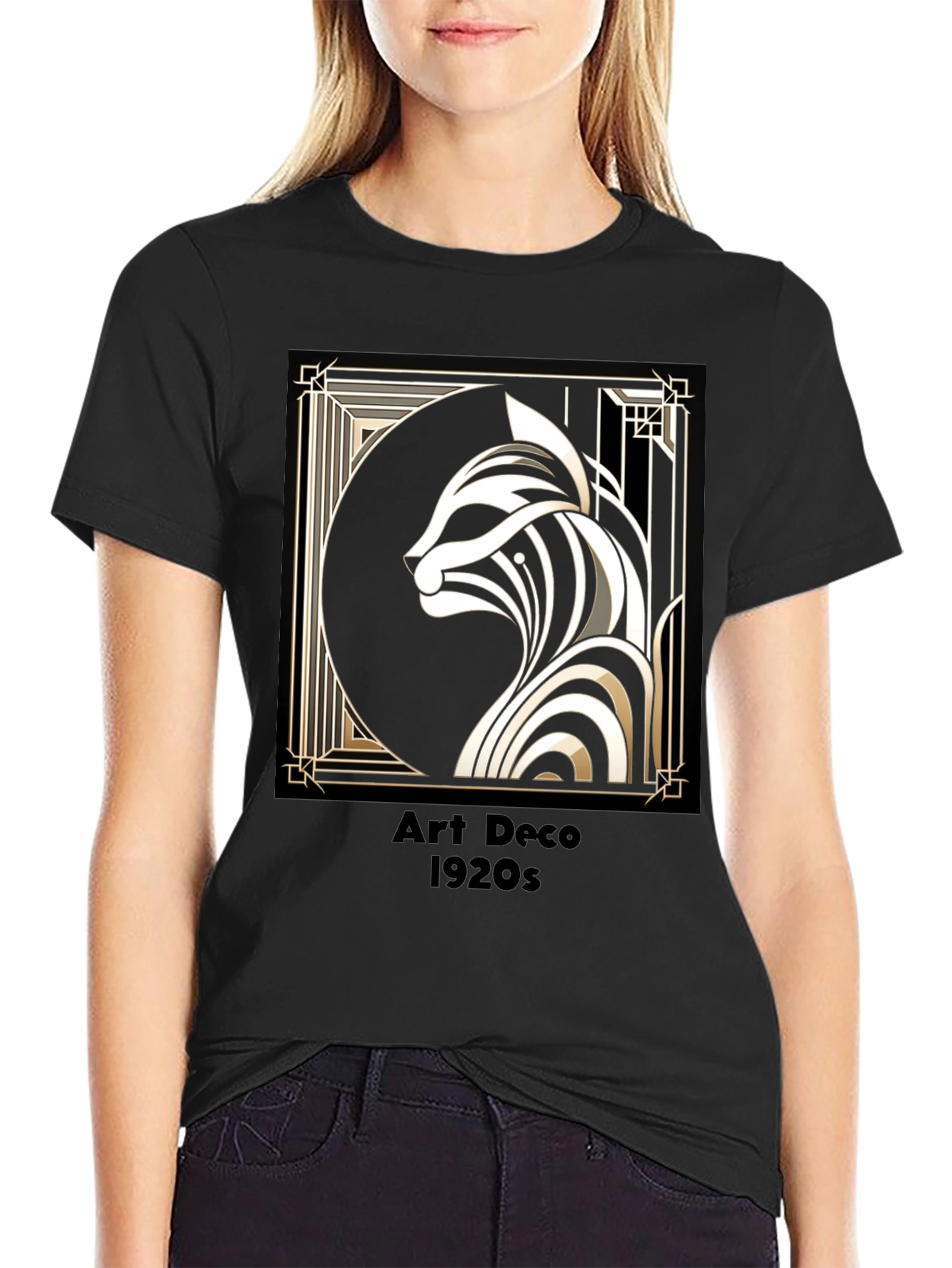 Art Deco Cat Graphic Tee - 1920s Style