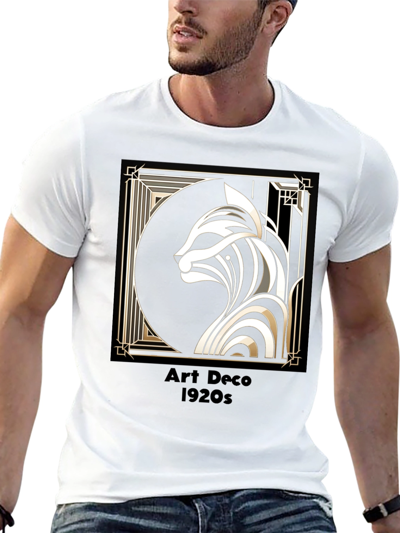 Art Deco Cat Graphic Tee - 1920s Style