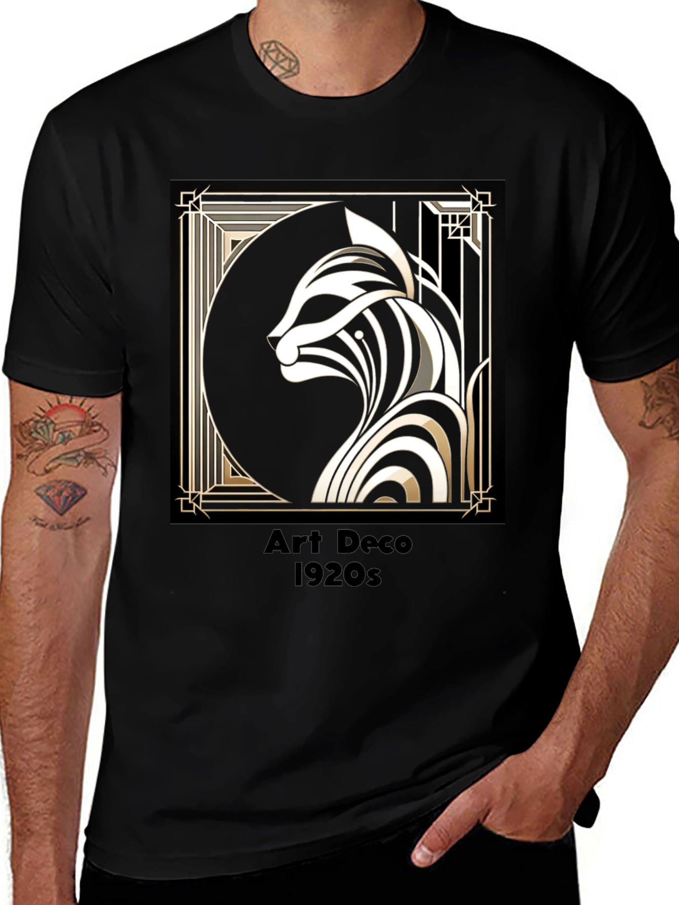 Art Deco Cat Graphic Tee - 1920s Style