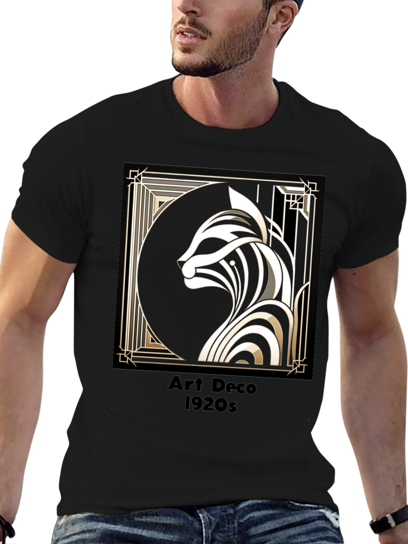 Art Deco Cat Graphic Tee - 1920s Style