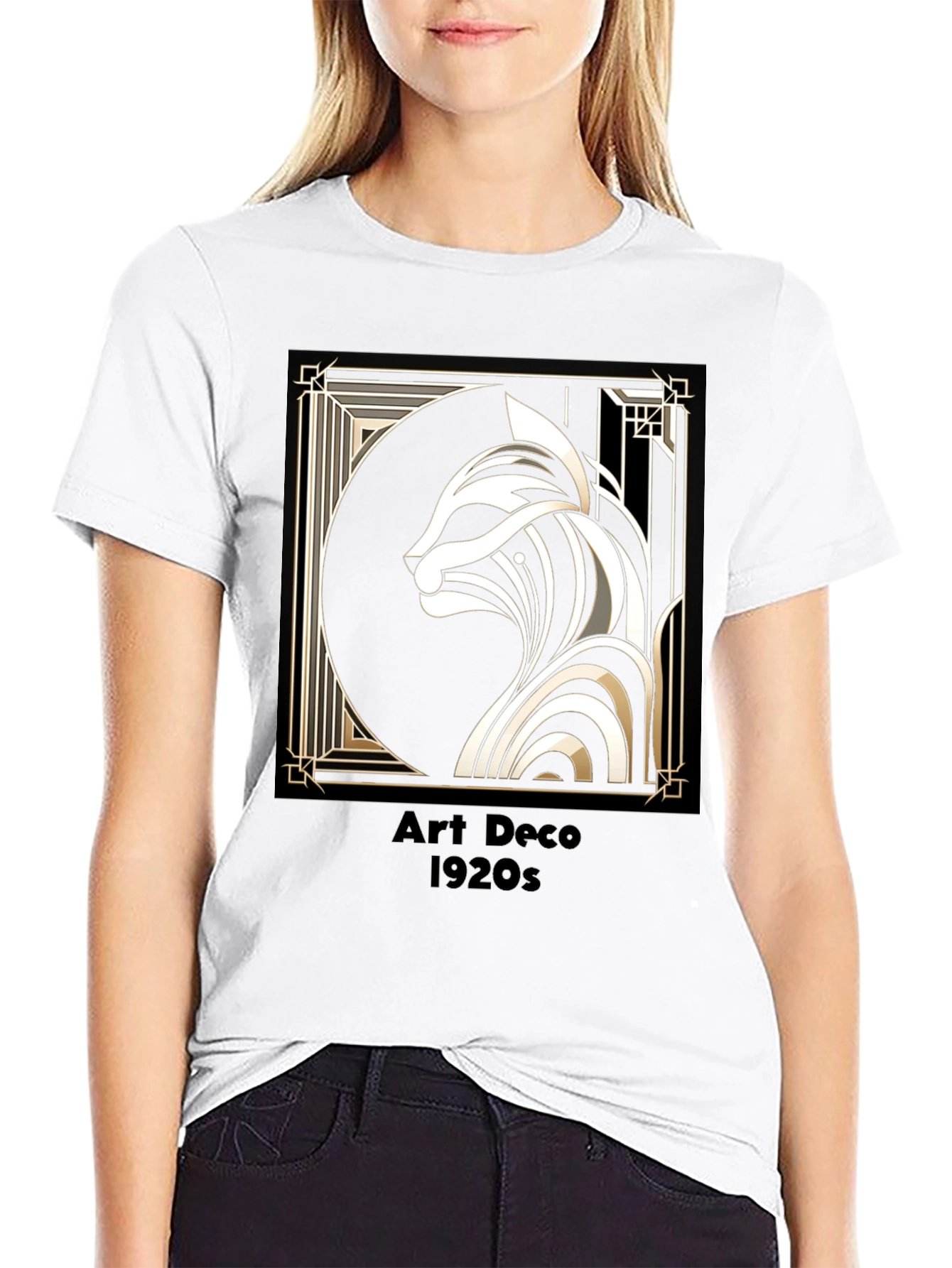 Art Deco Cat Graphic Tee - 1920s Style