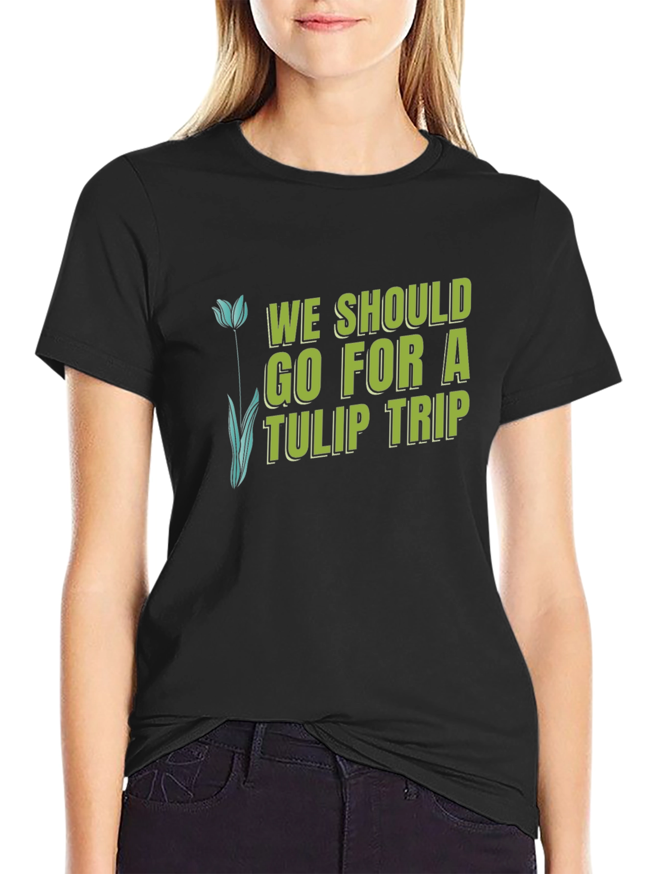 Tulip Trip Graphic Tee - Black Cotton T-Shirt