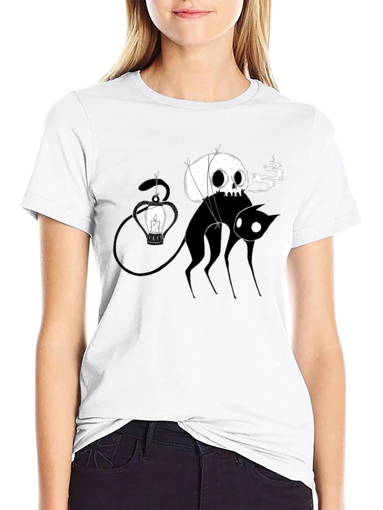 Skull Balloon Cat Black T-Shirt