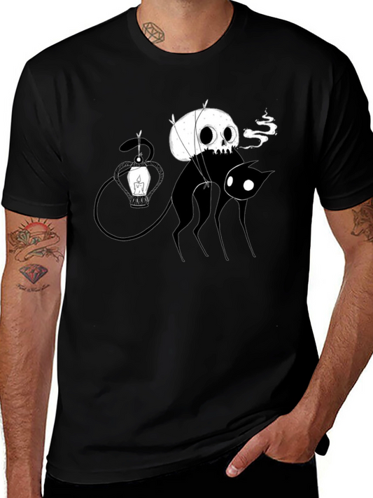 Skull Balloon Cat Black T-Shirt