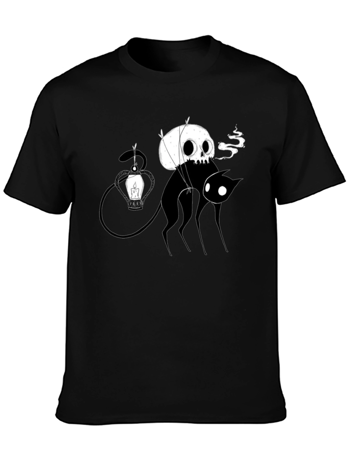 Skull Balloon Cat Black T-Shirt