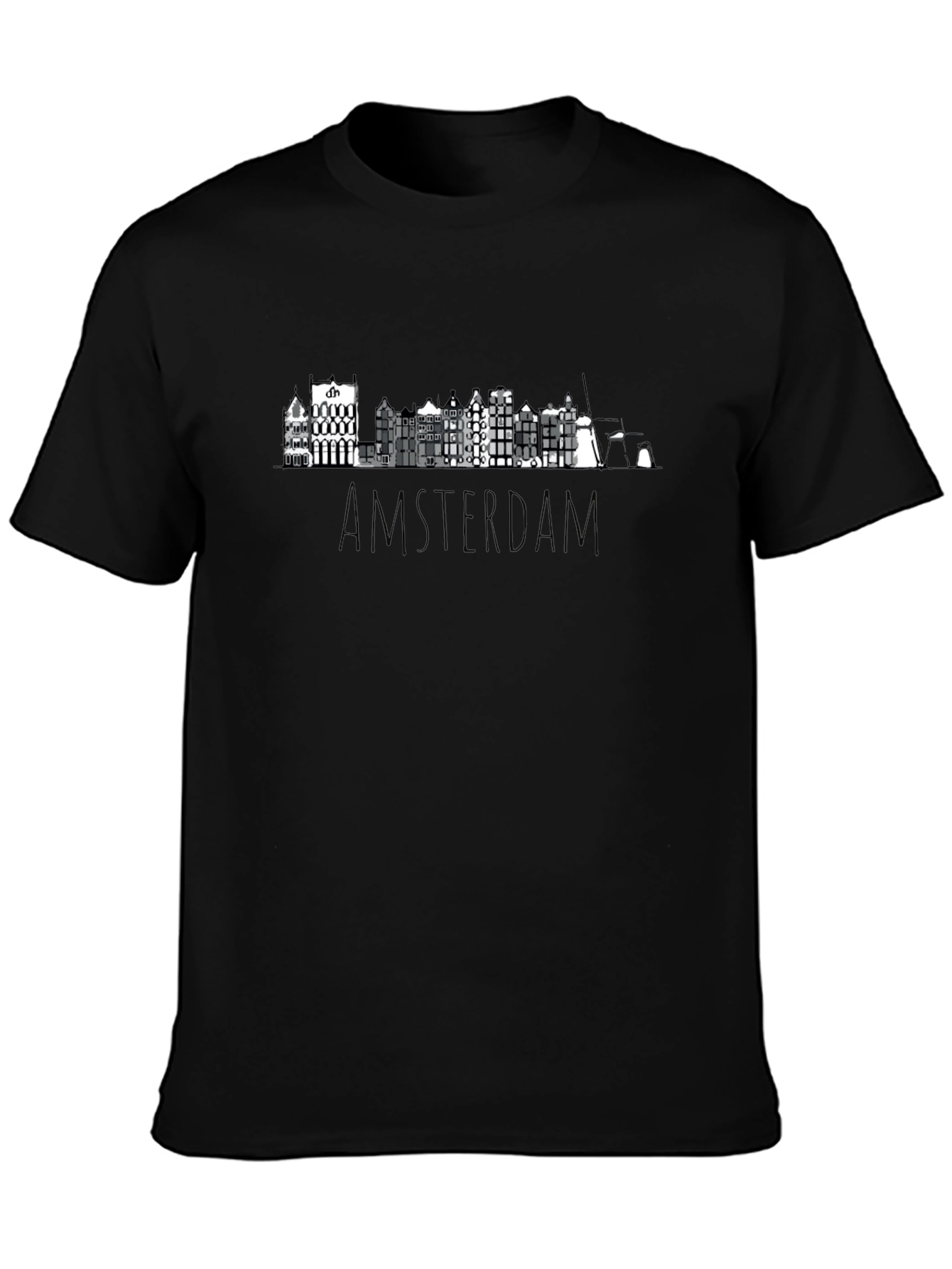 Amsterdam Skyline Graphic Tee - Black Cotton T-Shirt