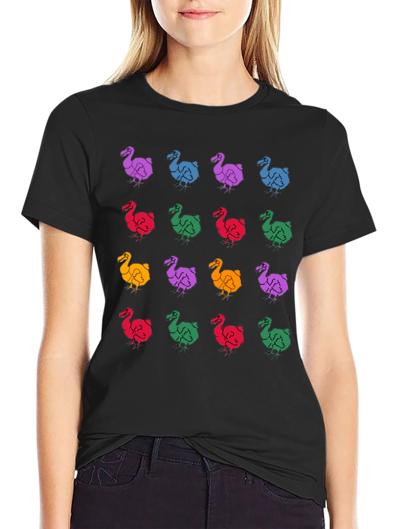 Dodo Bird Pattern Black T-Shirt