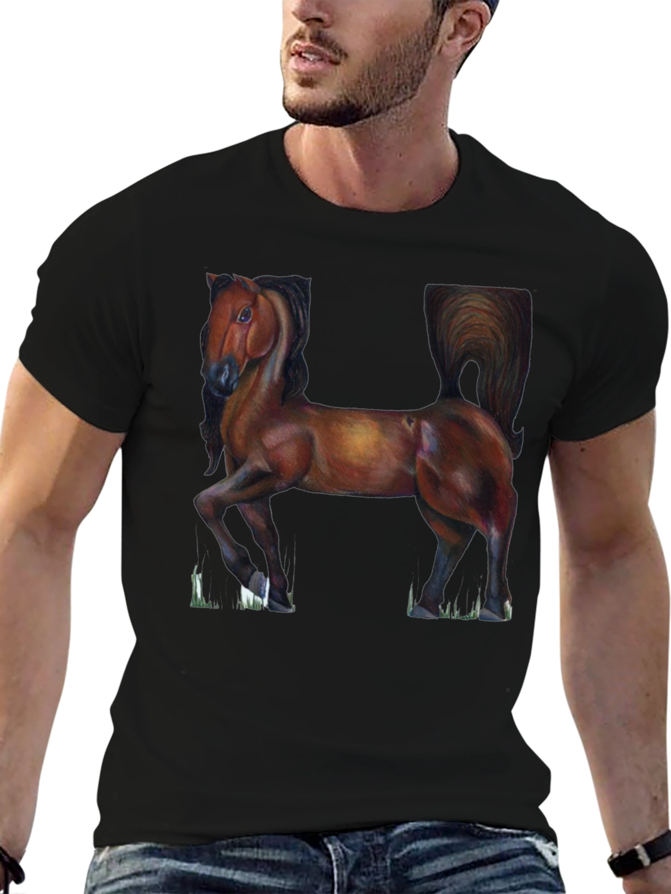 Horse Graphic Tee - Classic Black Cotton