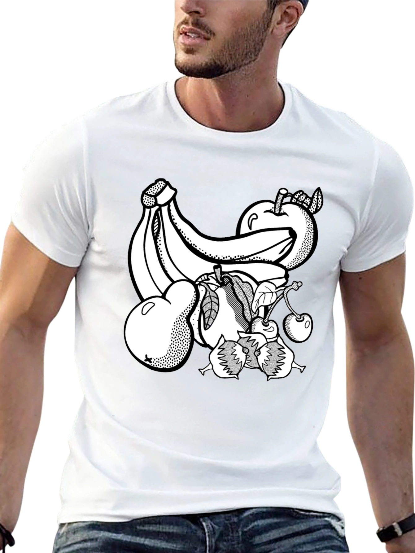 Fruit Graphic Print Black Crew Neck T-Shirt