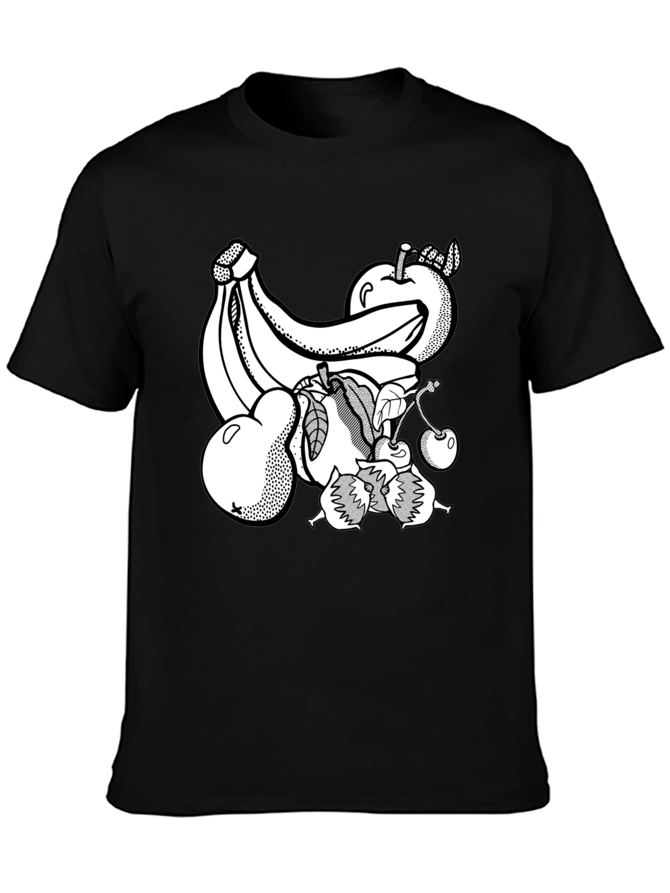 Fruit Graphic Print Black Crew Neck T-Shirt