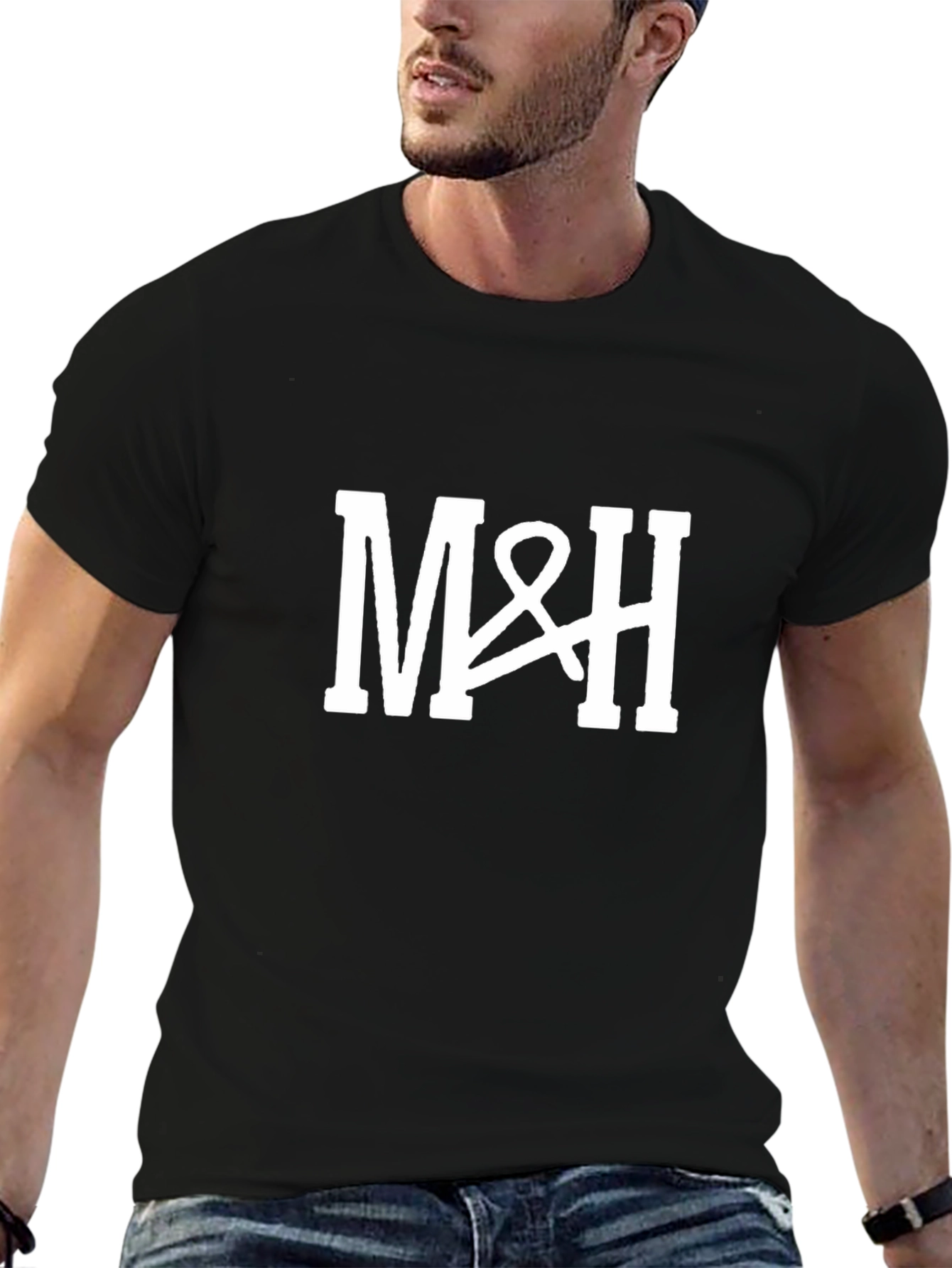M&H Graphic Tee - Black Cotton Blend Casual T-Shirt
