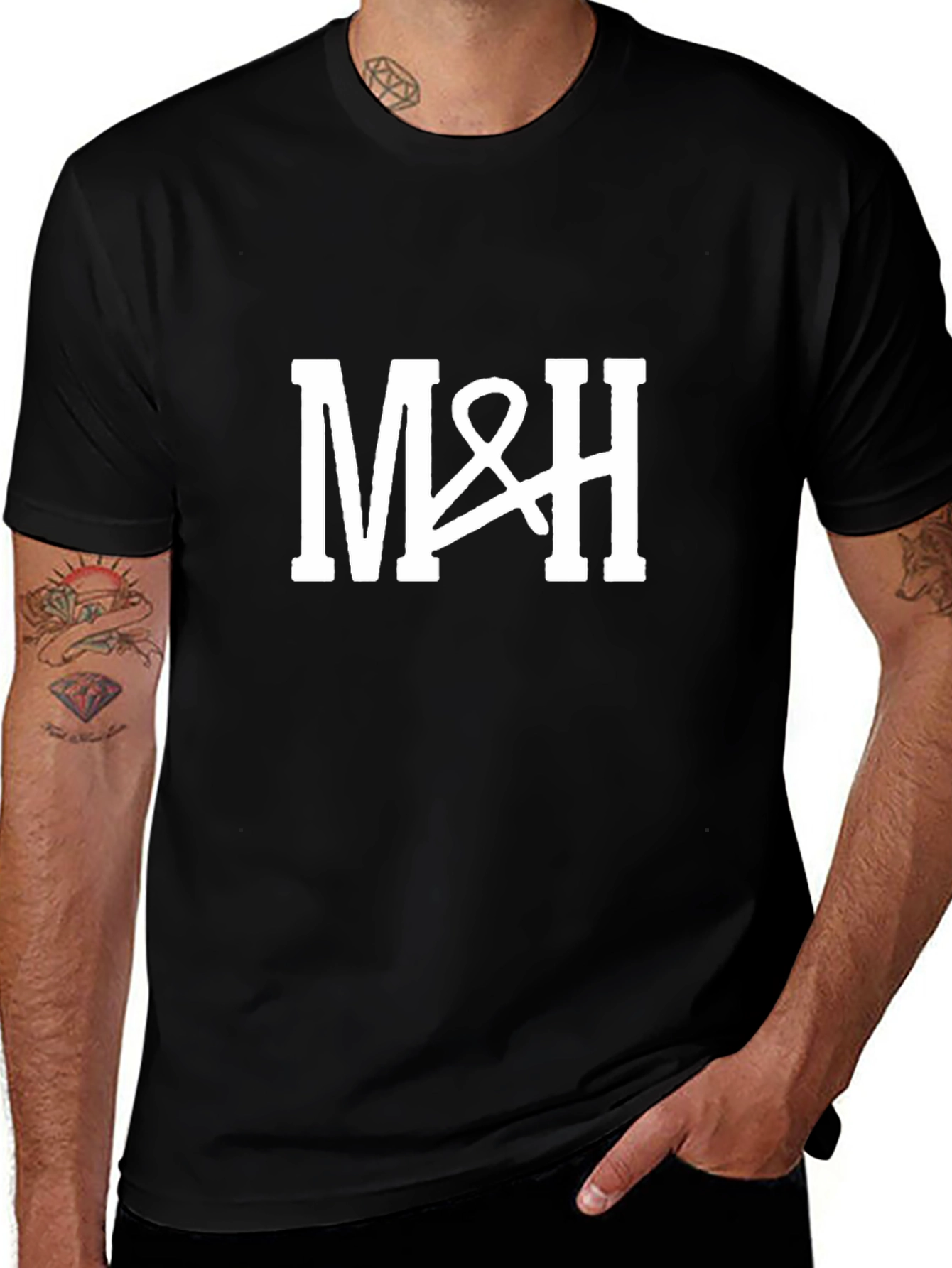 M&H Graphic Tee - Black Cotton Blend Casual T-Shirt