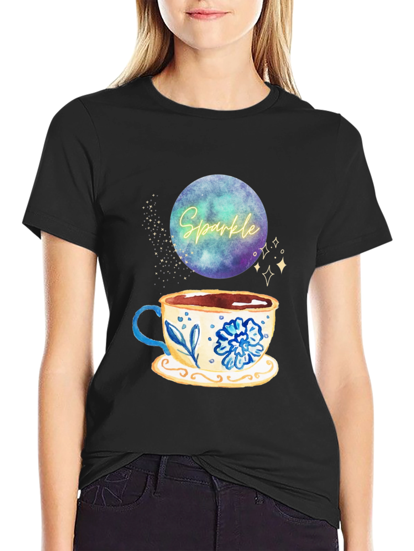 Sparkle Tea Cup Graphic Tee - Stylish Comfort