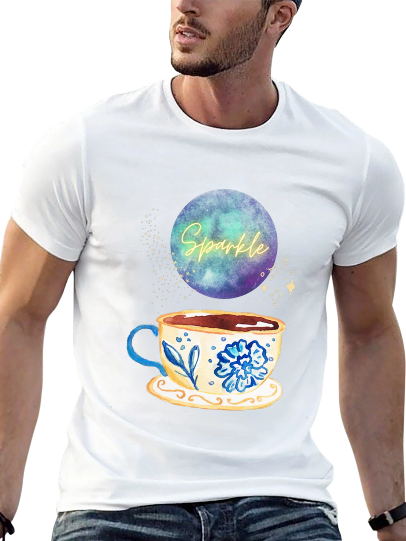 Sparkle Tea Cup Graphic Tee - Stylish Comfort