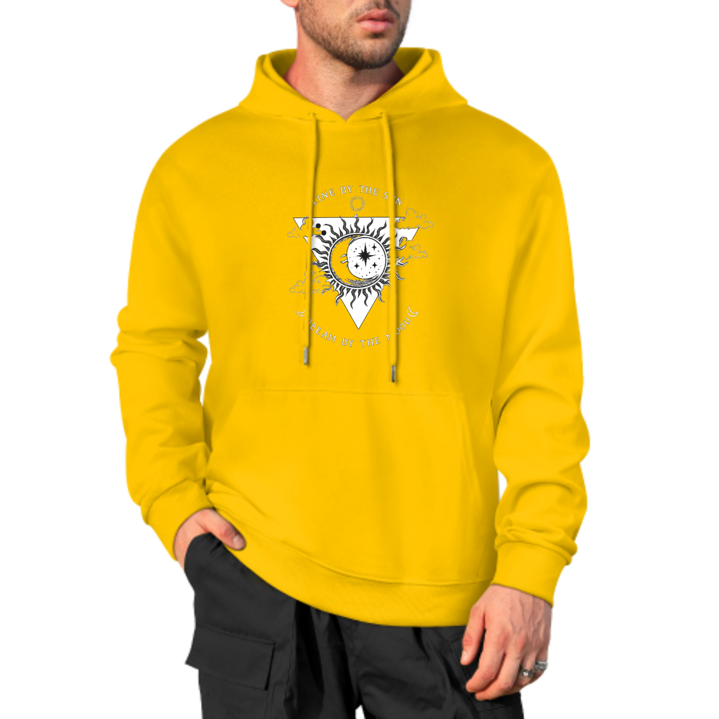 Sun & Moon Graphic Hoodie, Cosmic Balance Sweatshirt, Black Hoodie with Spiritual Design, Unisex Casual Wear, Trendy Hoodie for Dreamers